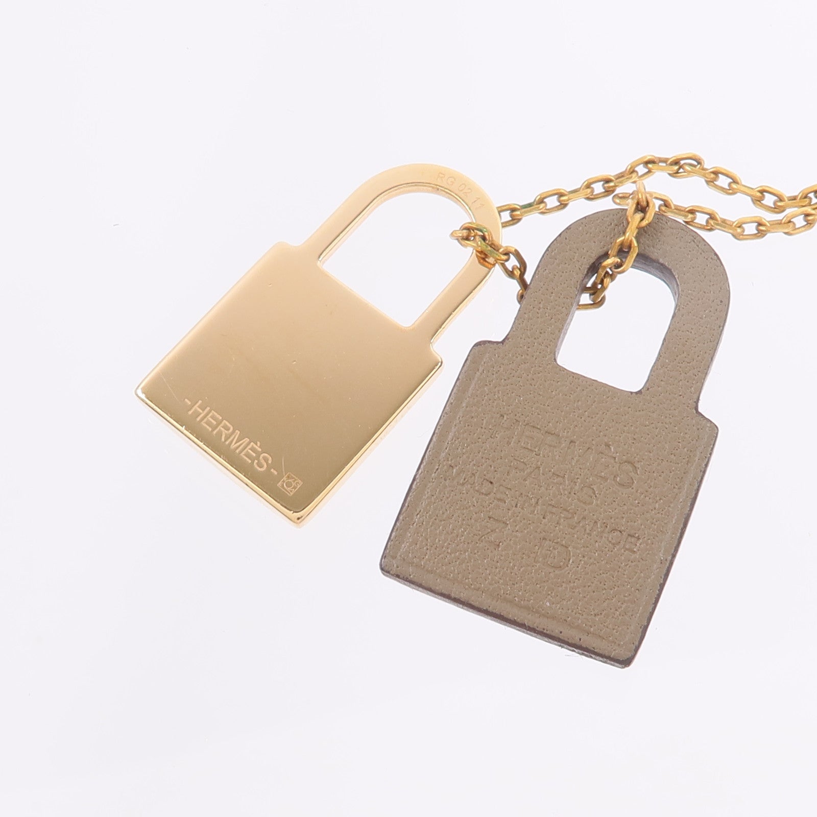 HERMES Swift皮革/金屬O'Kelly Necklace項鍊Etoupe
