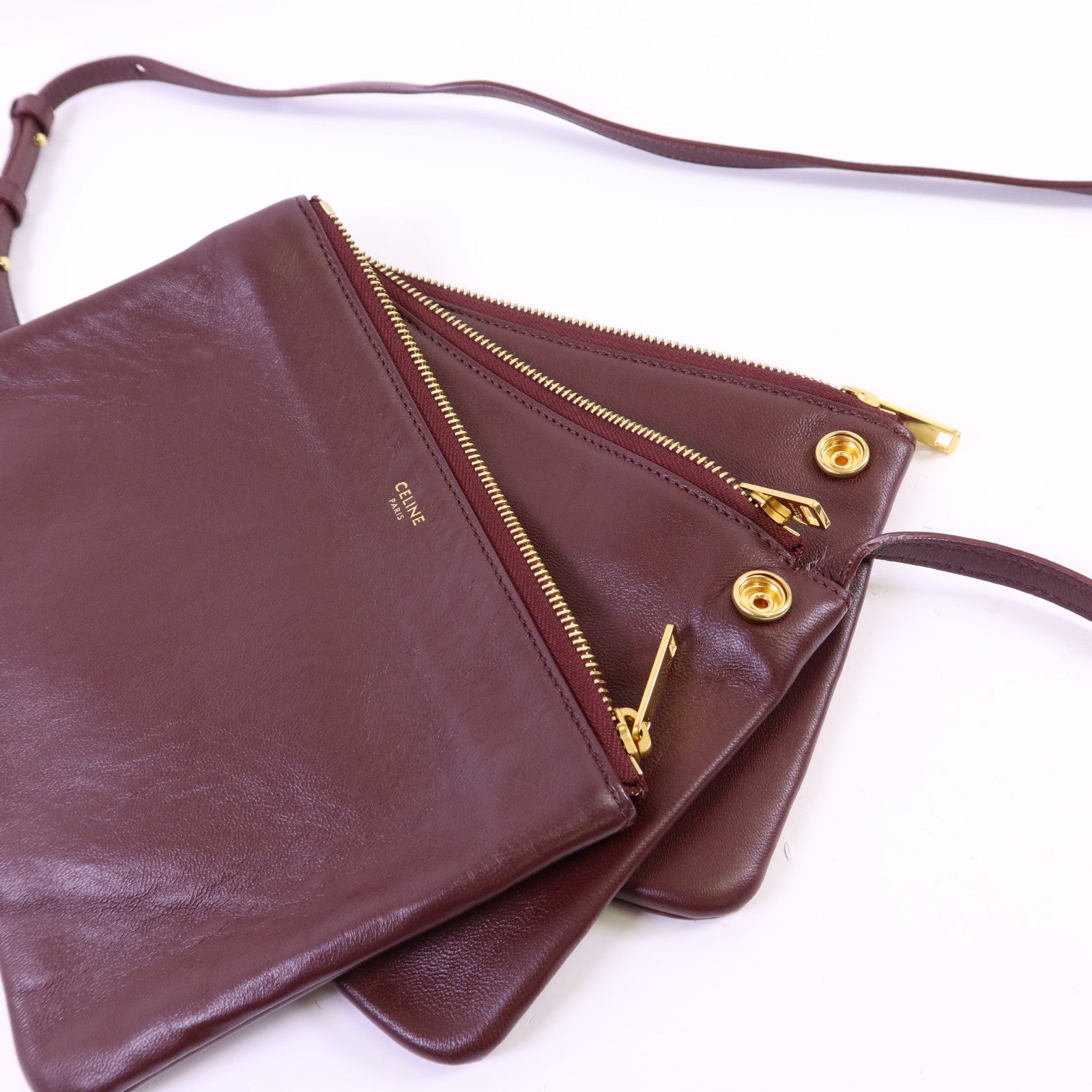 CELINE 牛皮皮革Trio Bag金扣肩背袋