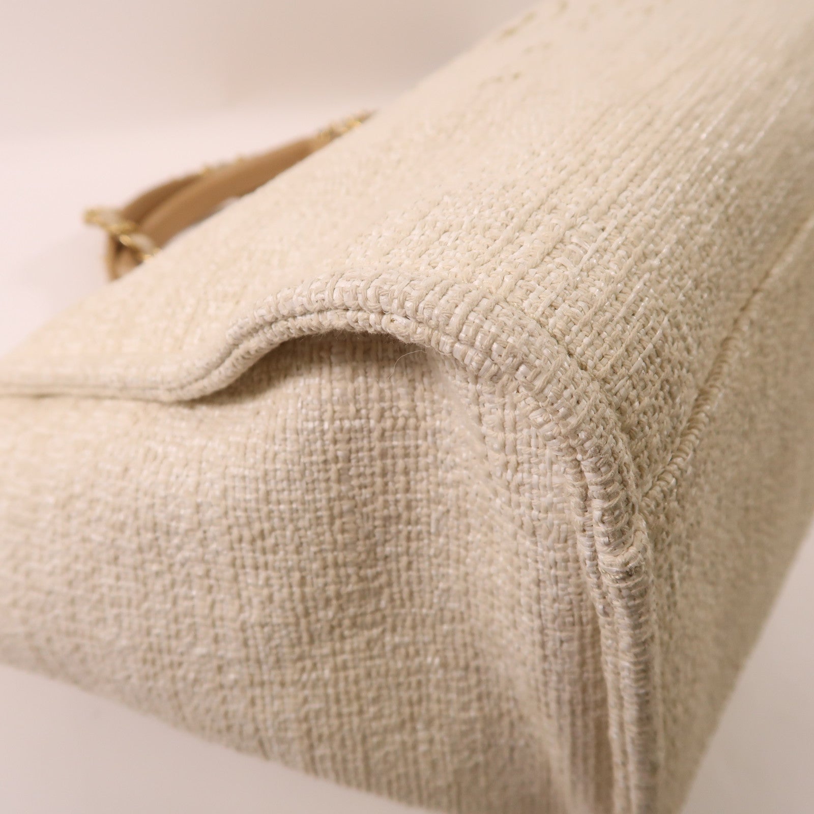 CHANEL 帆布/Straw Deauville金扣手挽肩背兩用袋