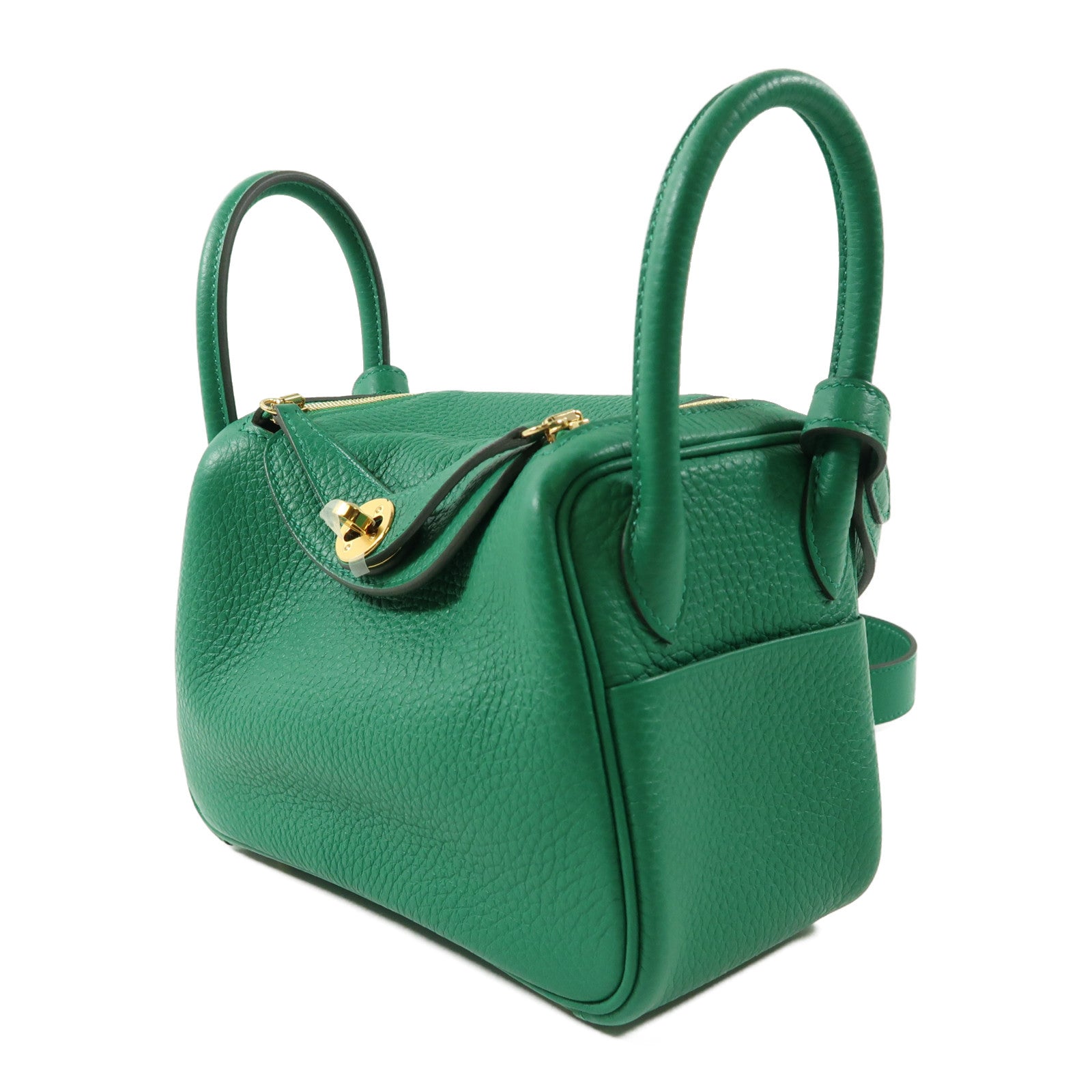 HERMES Clemence皮革Mini Lindy金扣手挽肩背兩用袋Vert Vertigo/綠色