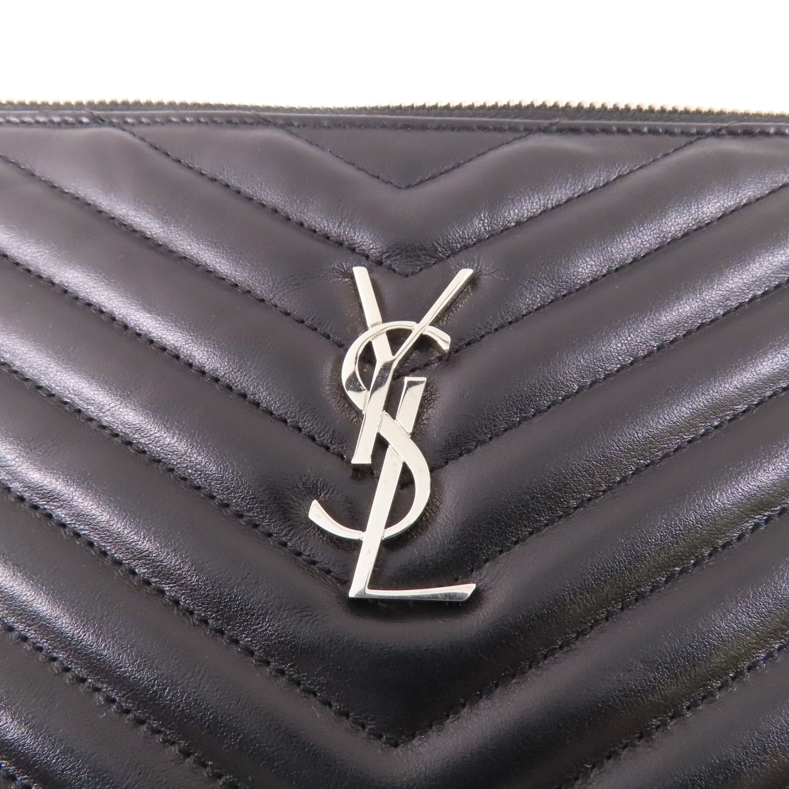 SAINT LAURENT 牛皮皮革Clutch銀扣手拿包