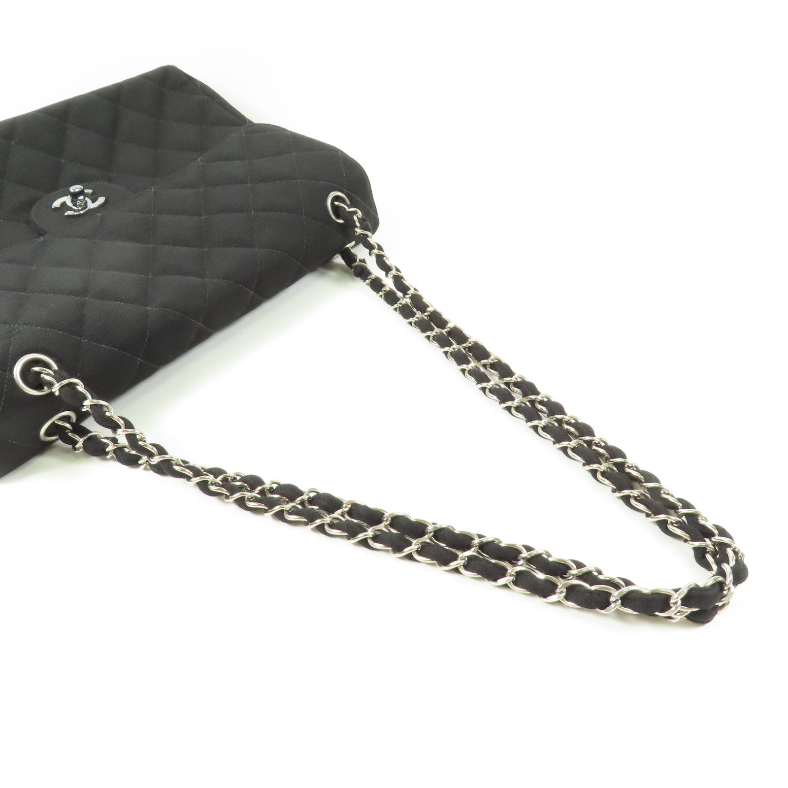 CHANEL 帆布Chain Shoulder銀扣鏈帶肩背袋