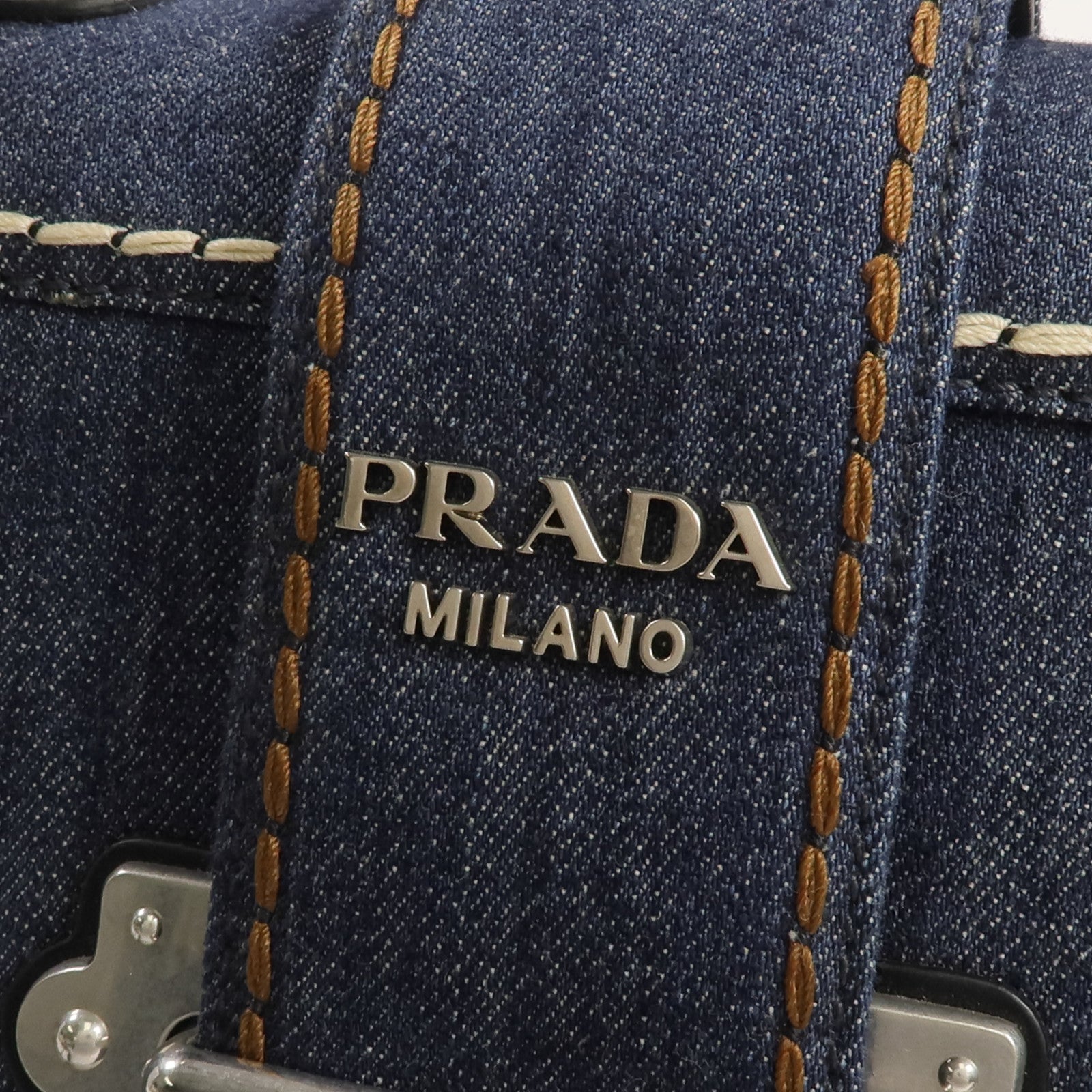PRADA 牛仔布 2 Way Shoulder銀扣手挽肩背兩用袋