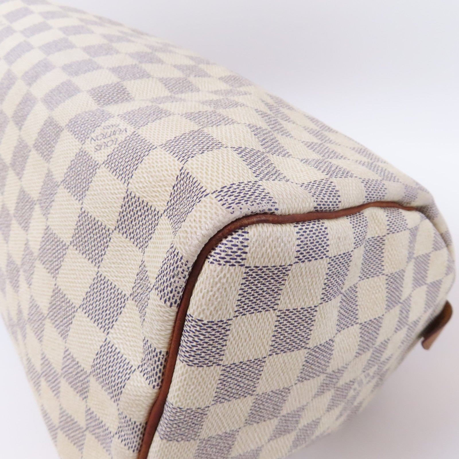 LOUIS VUITTON Damier Azur Speedy 30金扣手挽袋白色