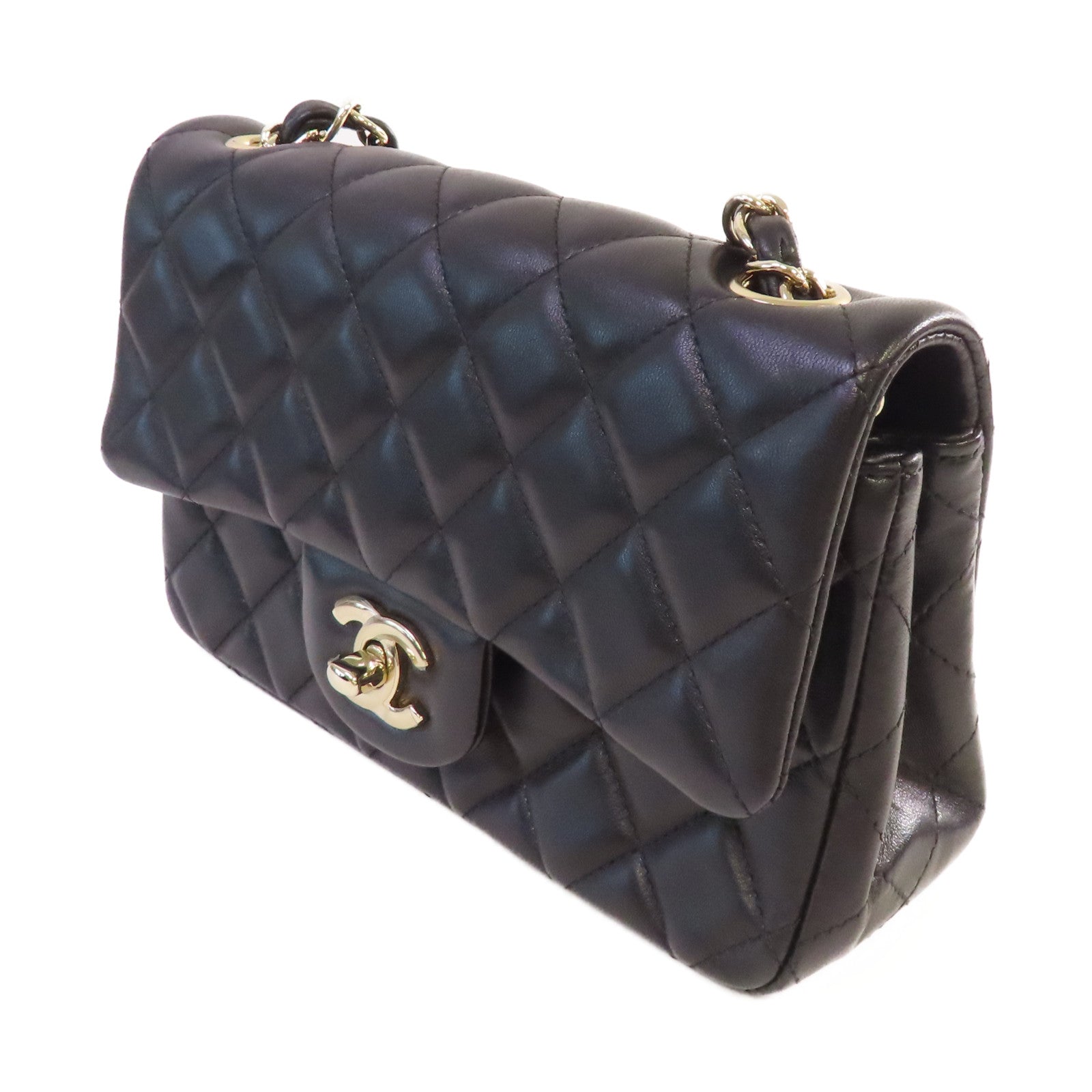 CHANEL 菱格羊皮皮革Classic 20cm Chain Shoulder Bag銀扣鏈帶肩背袋黑色