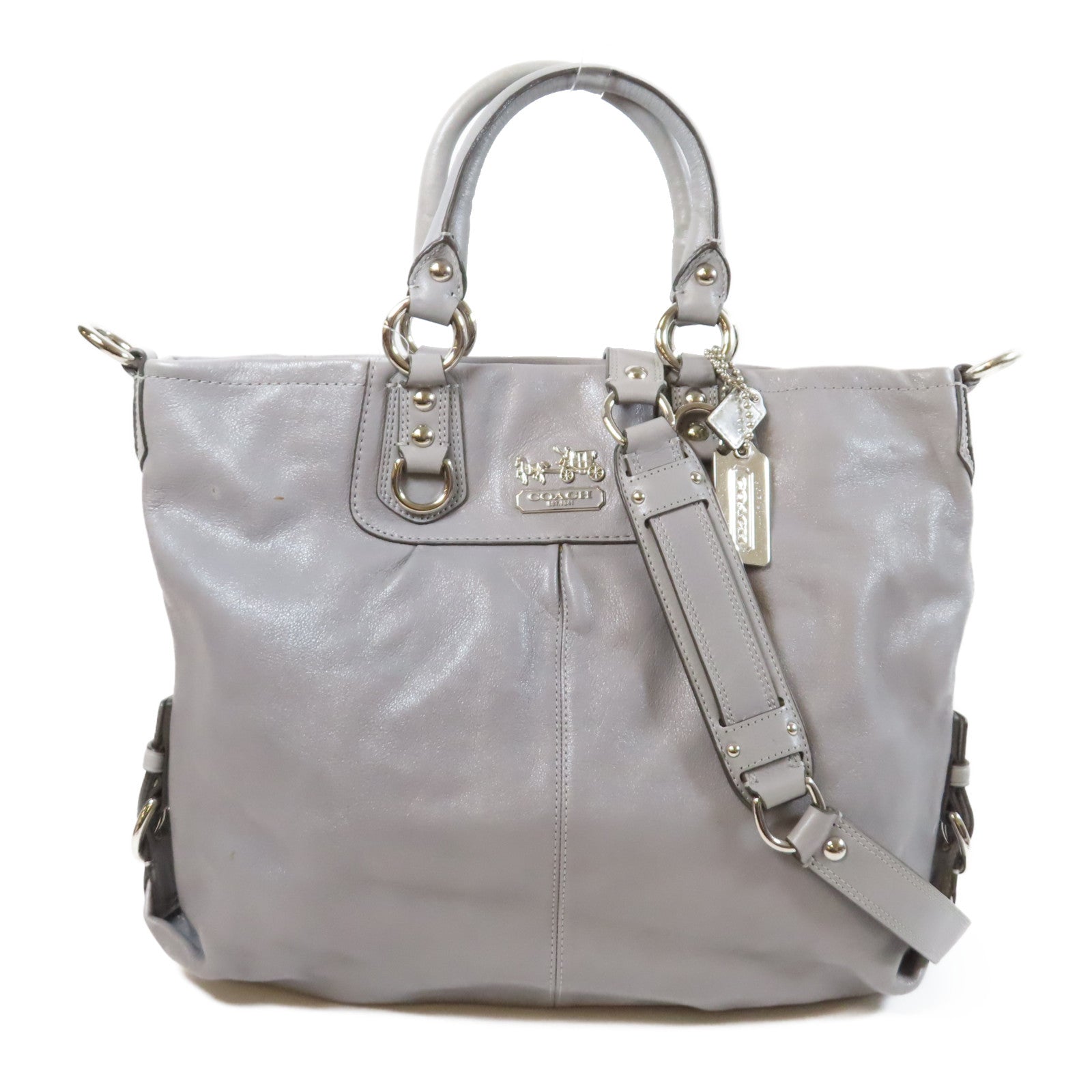 COACH 【激減優惠】牛皮皮革2 Way Shoulder Bag銀扣手挽肩背兩用袋灰色
