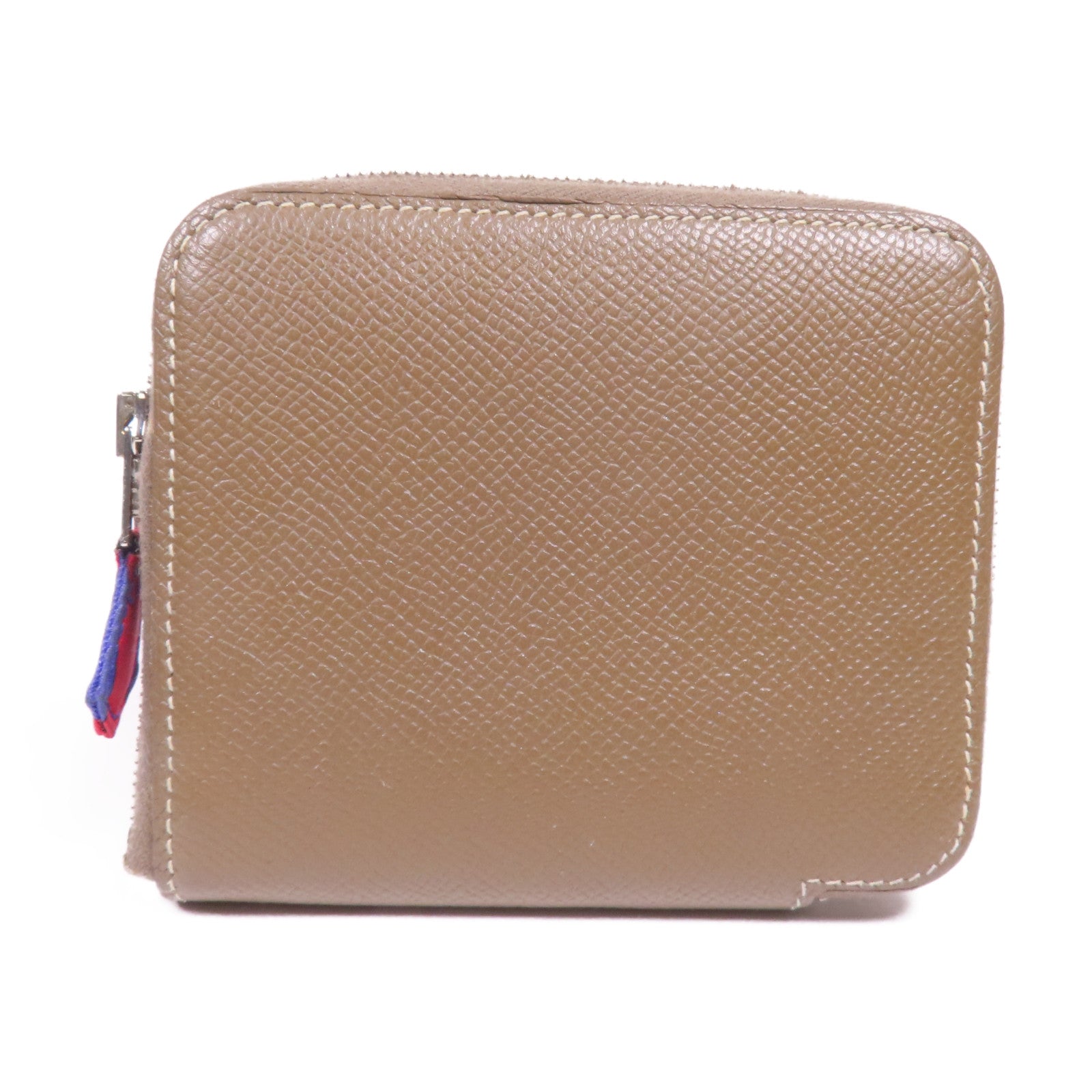 HERMES Epsom皮革Silk'In Compact銀扣錢包Etoupe