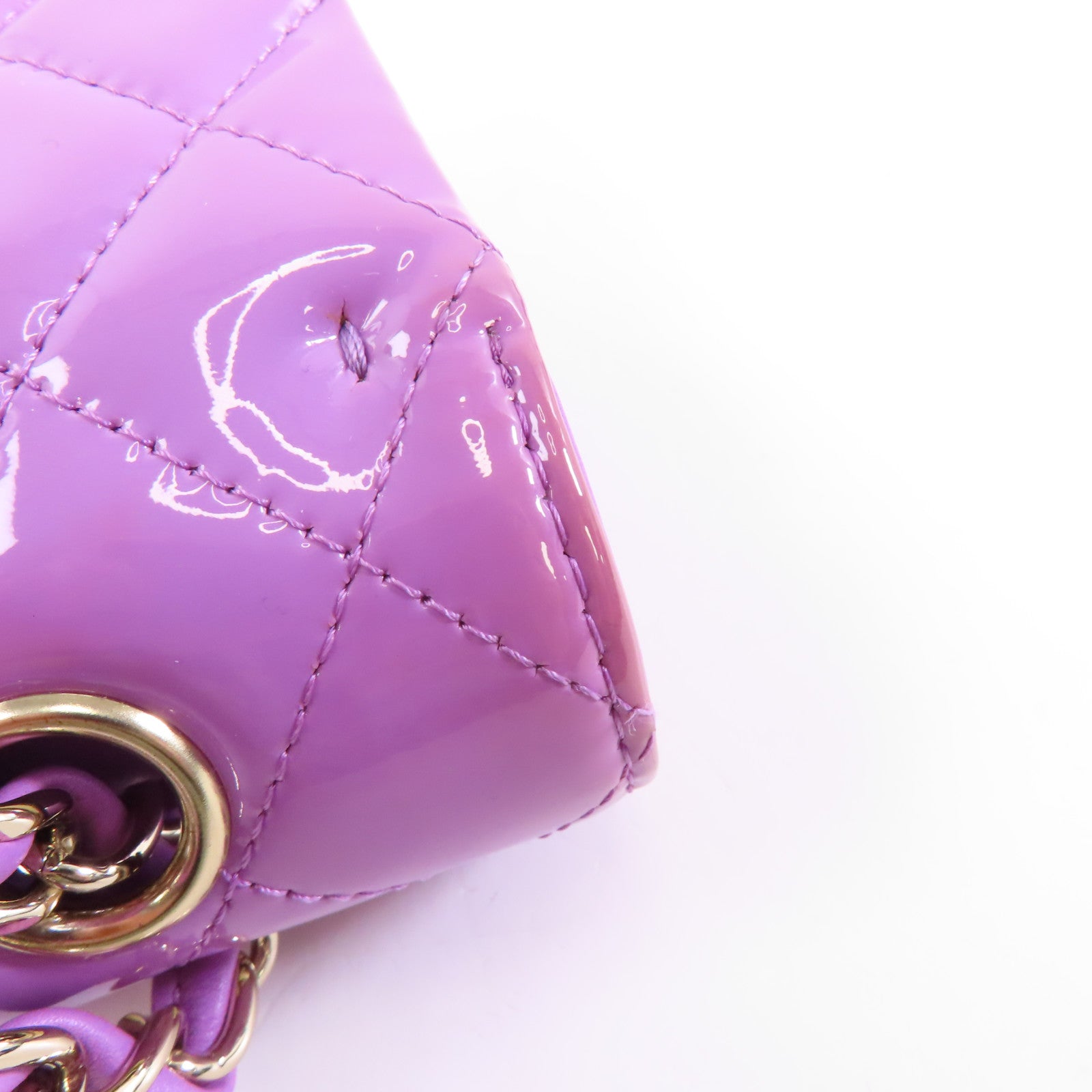 CHANEL 【激減優惠】菱格漆皮皮革Classic Chain Shoulder Bag金扣鏈帶肩背袋紫色