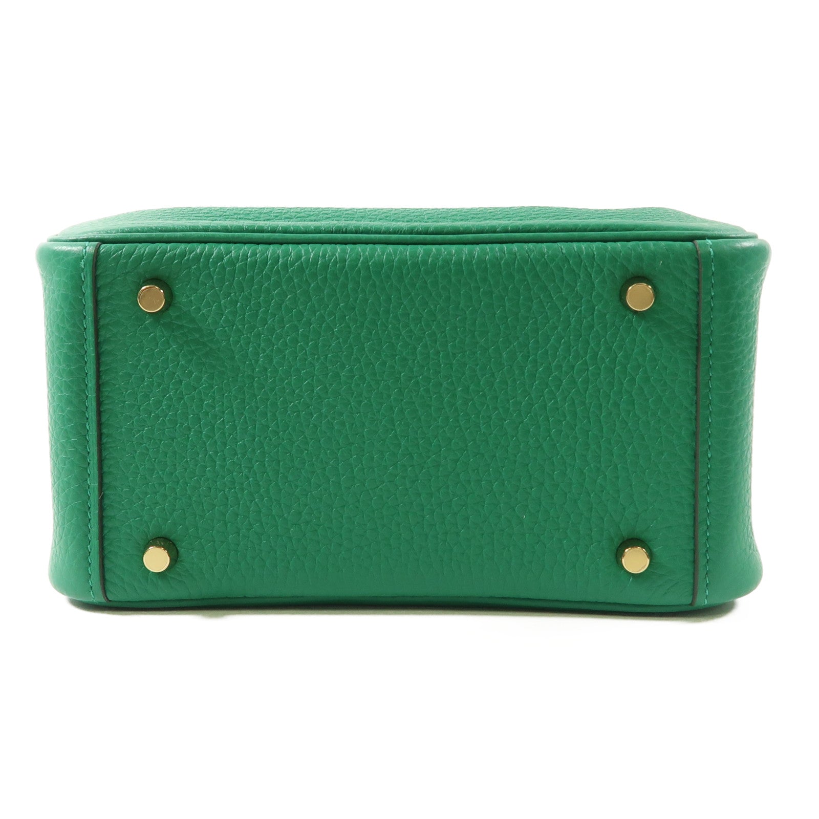HERMES Clemence皮革Mini Lindy金扣手挽肩背兩用袋Vert Vertigo/綠色