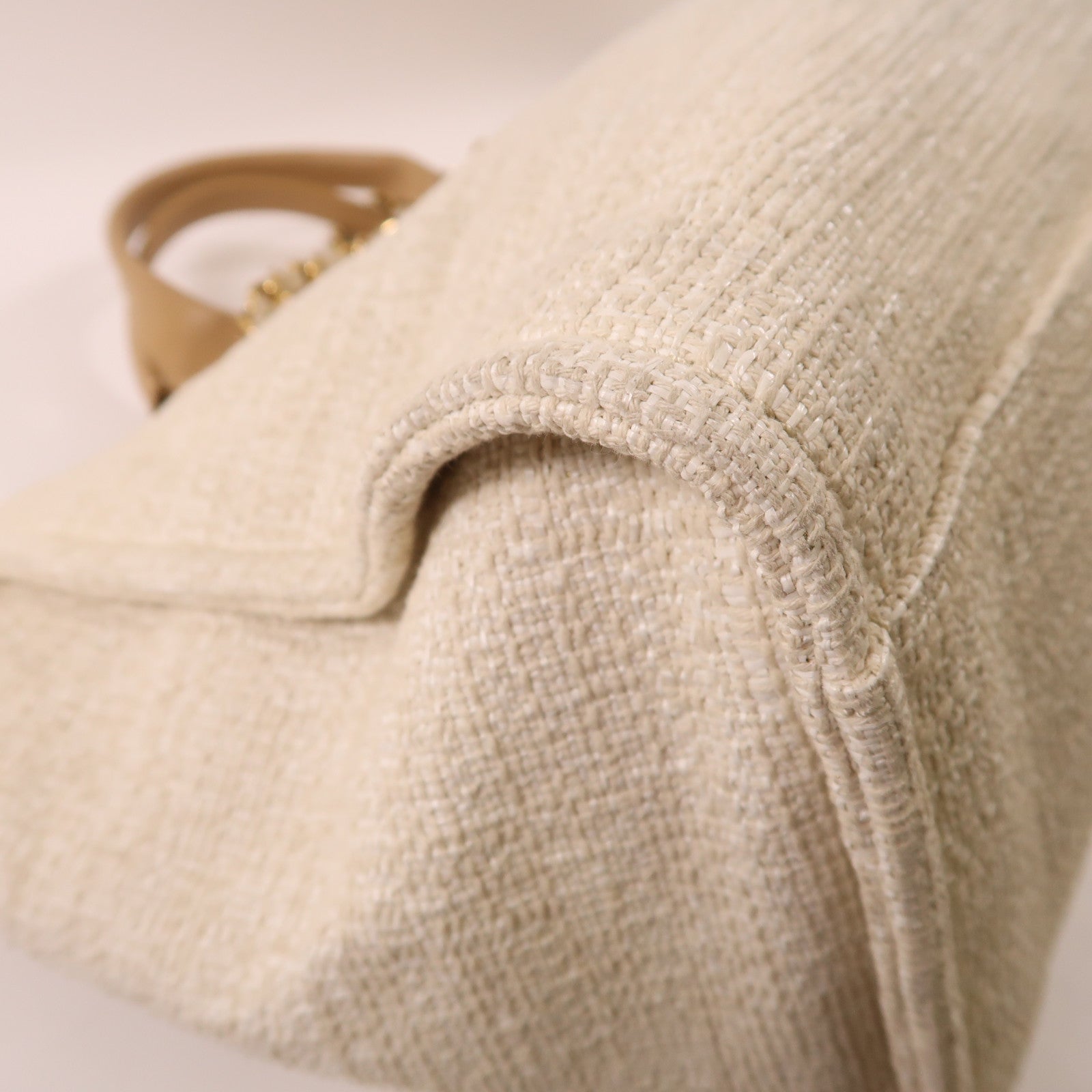 CHANEL 帆布/Straw Deauville金扣手挽肩背兩用袋