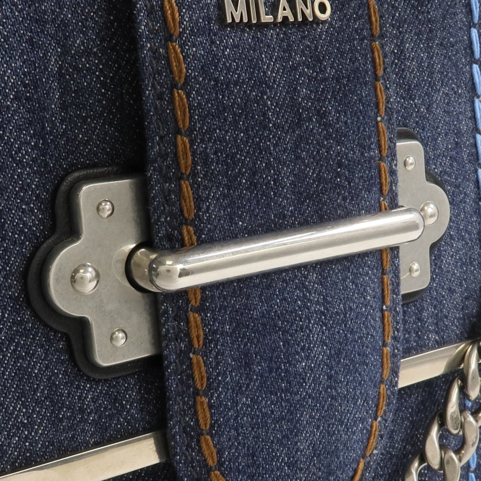 PRADA 牛仔布 2 Way Shoulder銀扣手挽肩背兩用袋