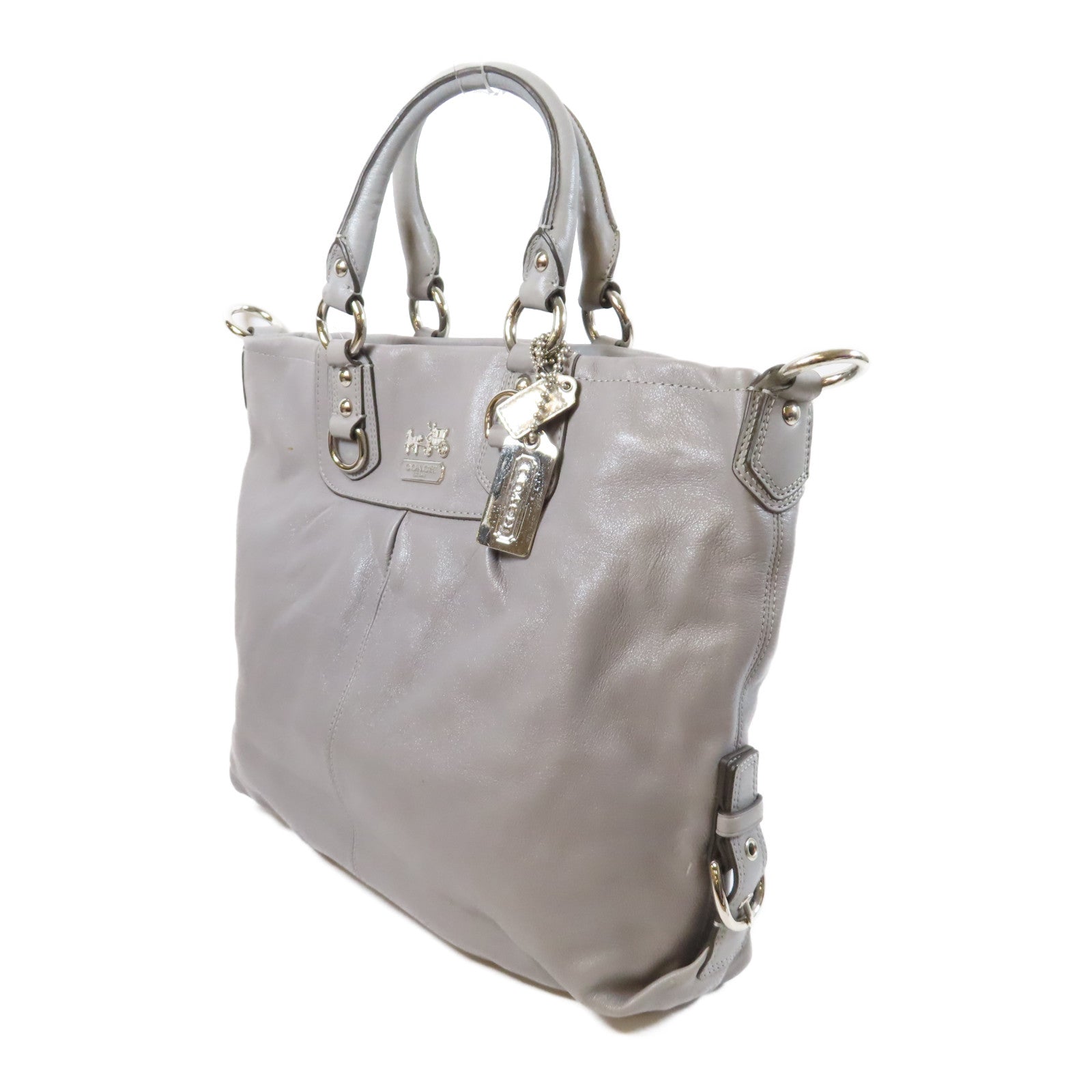 COACH 【激減優惠】牛皮皮革2 Way Shoulder Bag銀扣手挽肩背兩用袋灰色