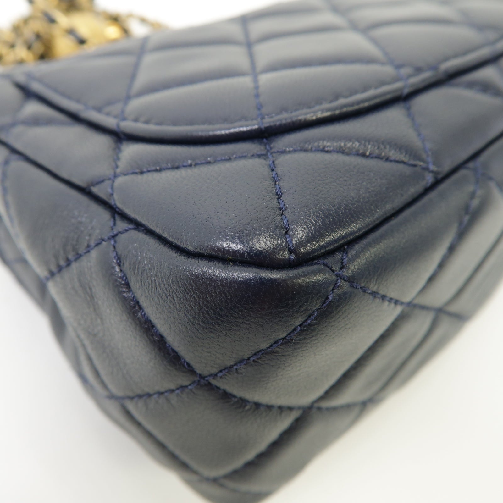 CHANEL 菱格羊皮皮革CF Mini 17cm Chain Shoulder Bag金扣鏈帶肩背袋深藍色