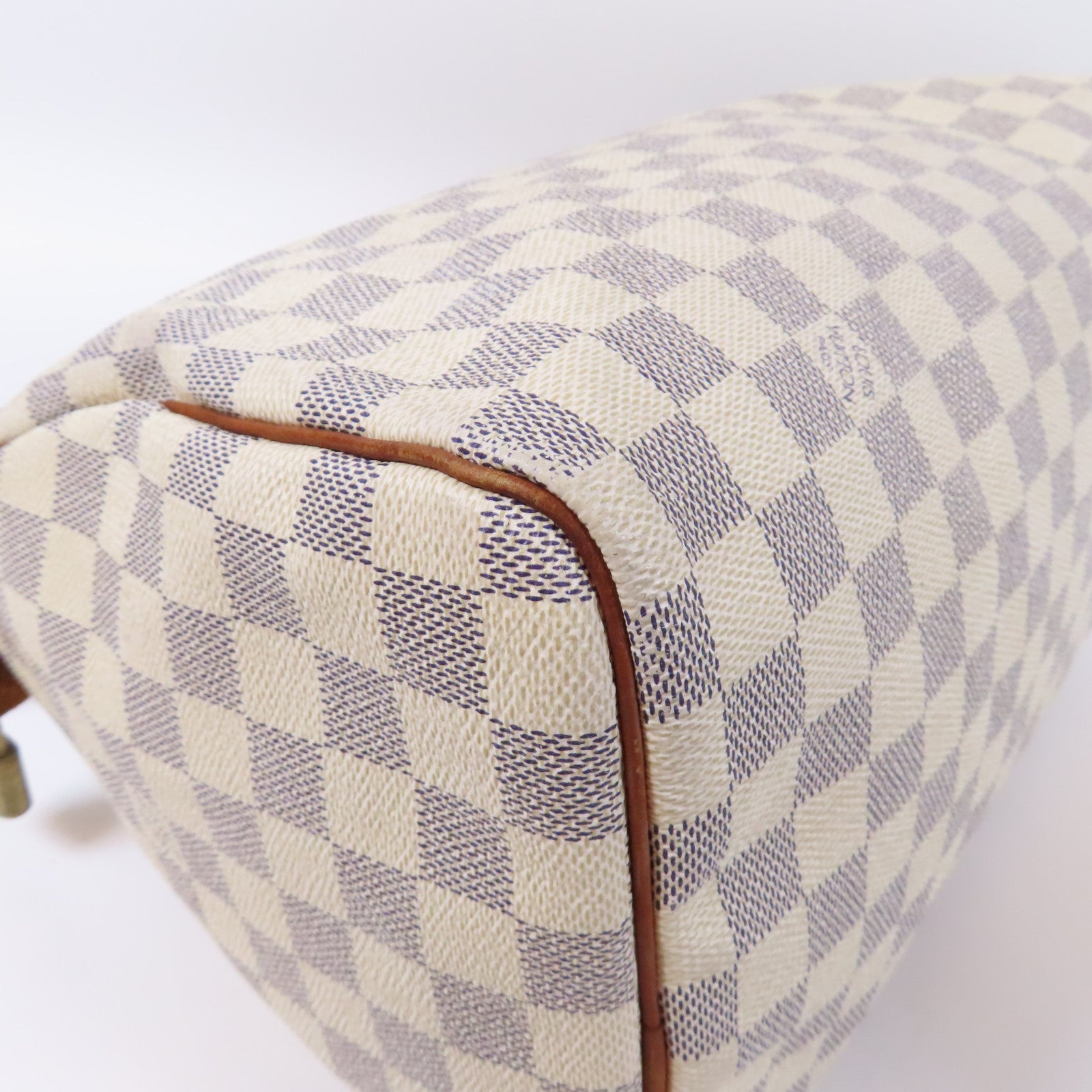 LOUIS VUITTON Damier Azur Speedy 30金扣手挽袋白色