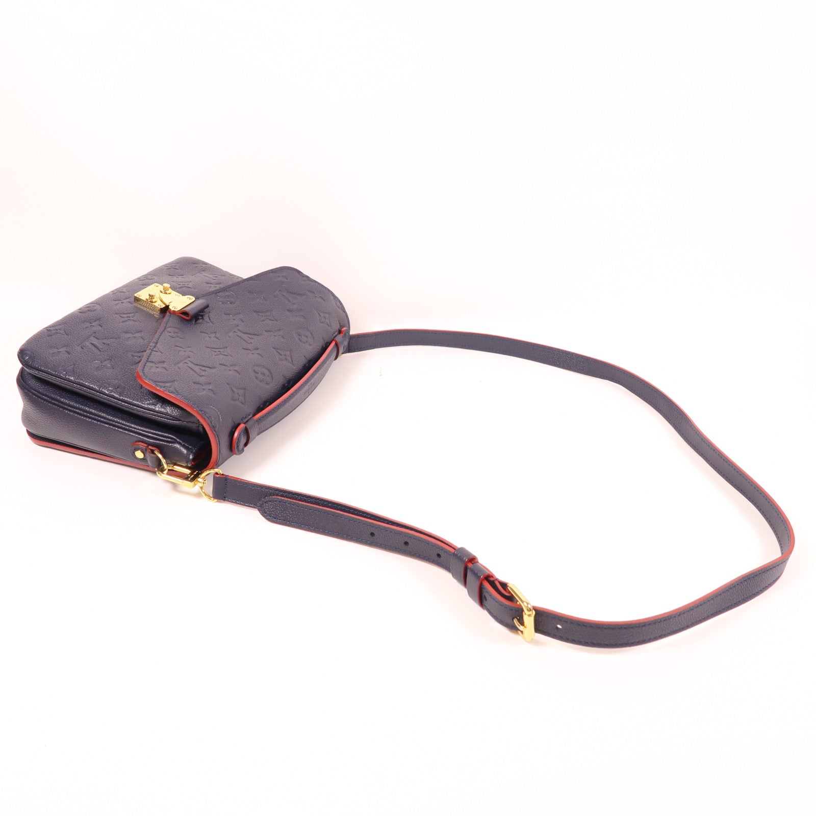 LOUIS VUITTON Monogram Empreinte Pochette Metis金扣手挽肩背兩用袋深藍色