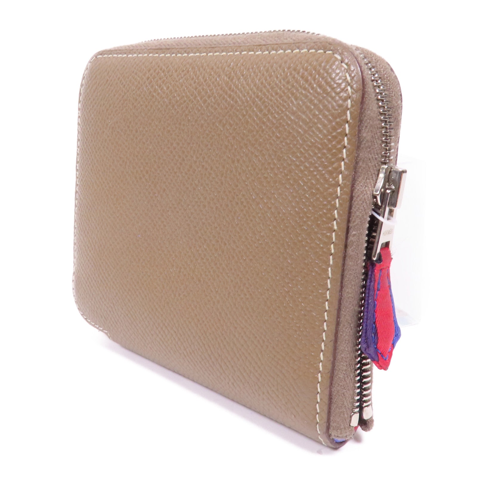 HERMES Epsom皮革Silk'In Compact銀扣錢包Etoupe