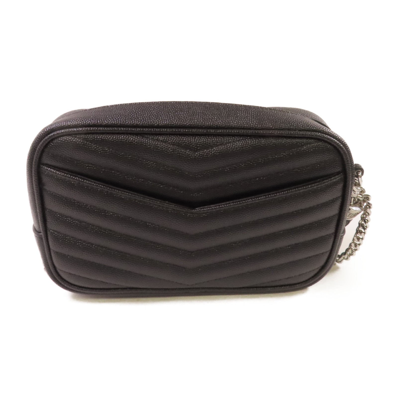 SAINT LAURENT 斜紋牛皮皮革Camera Shoulder Bag銀扣鏈帶肩背黑色