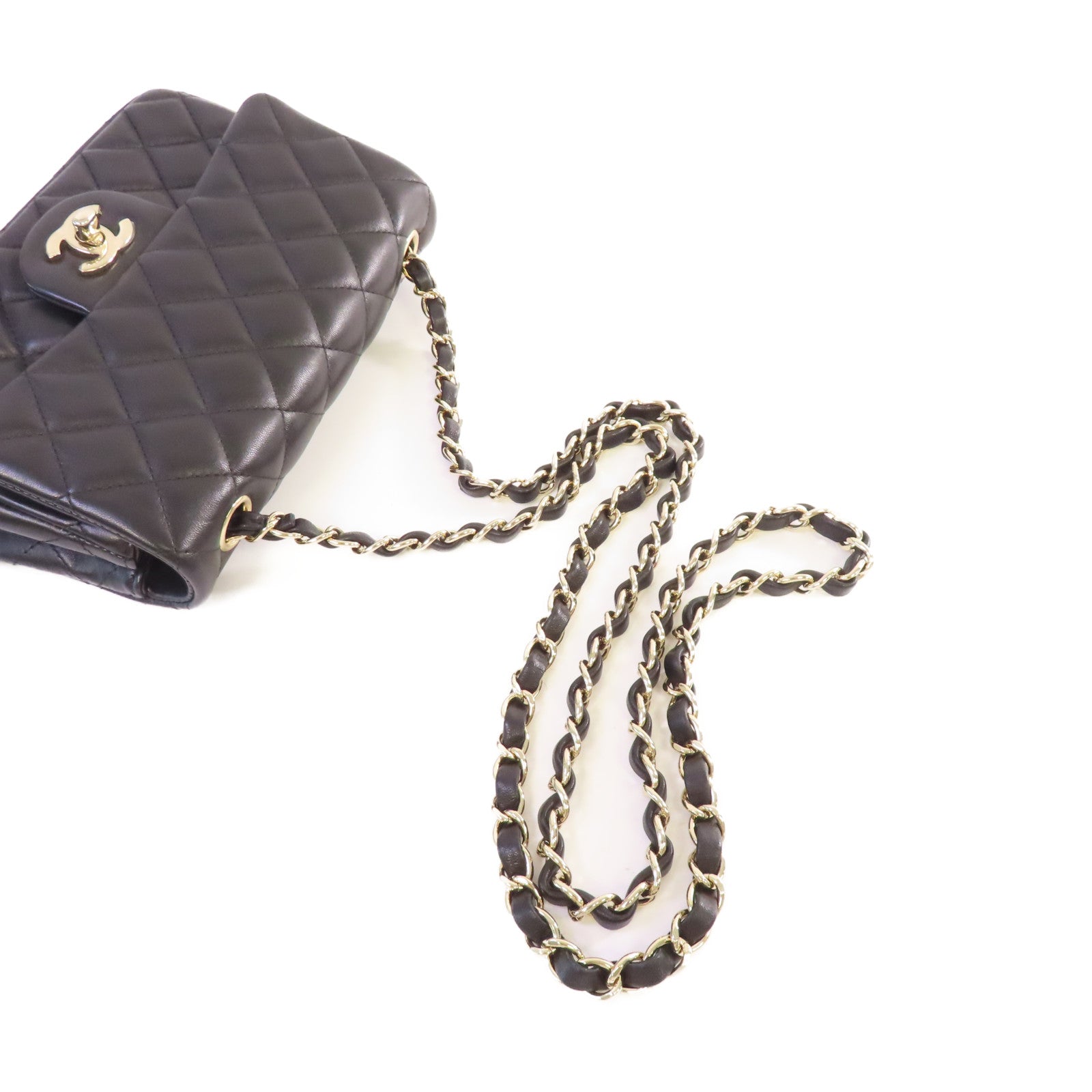 CHANEL 菱格羊皮皮革Classic 20cm Chain Shoulder Bag銀扣鏈帶肩背袋黑色