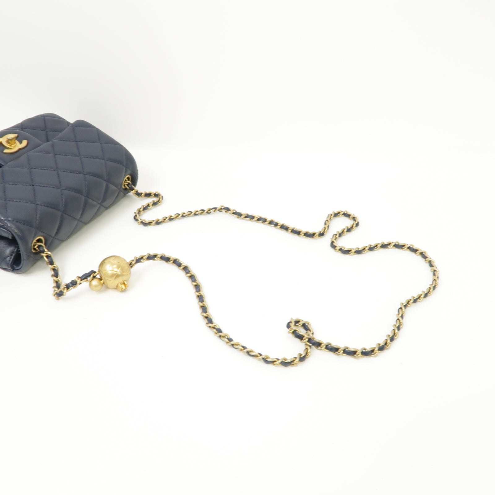 CHANEL 菱格羊皮皮革CF Mini 17cm Chain Shoulder Bag金扣鏈帶肩背袋深藍色