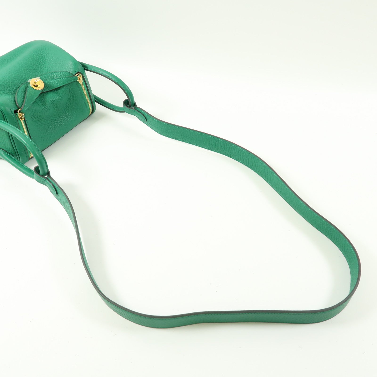 HERMES Clemence皮革Mini Lindy金扣手挽肩背兩用袋Vert Vertigo/綠色
