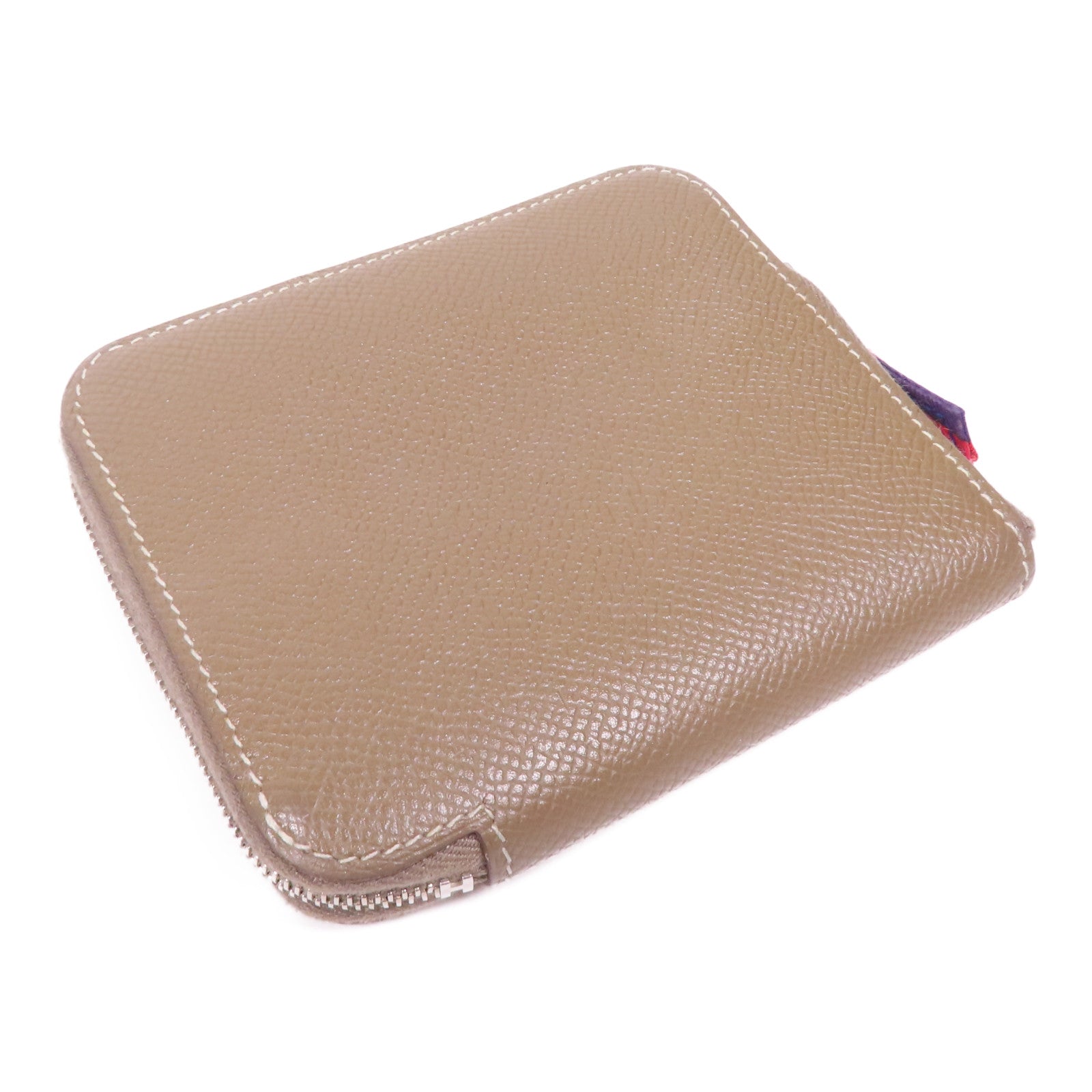 HERMES Epsom皮革Silk'In Compact銀扣錢包Etoupe