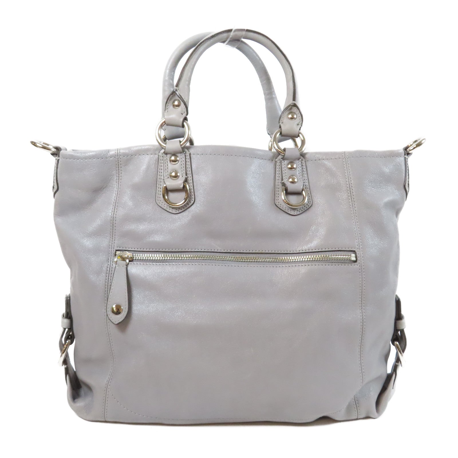 COACH 【激減優惠】牛皮皮革2 Way Shoulder Bag銀扣手挽肩背兩用袋灰色