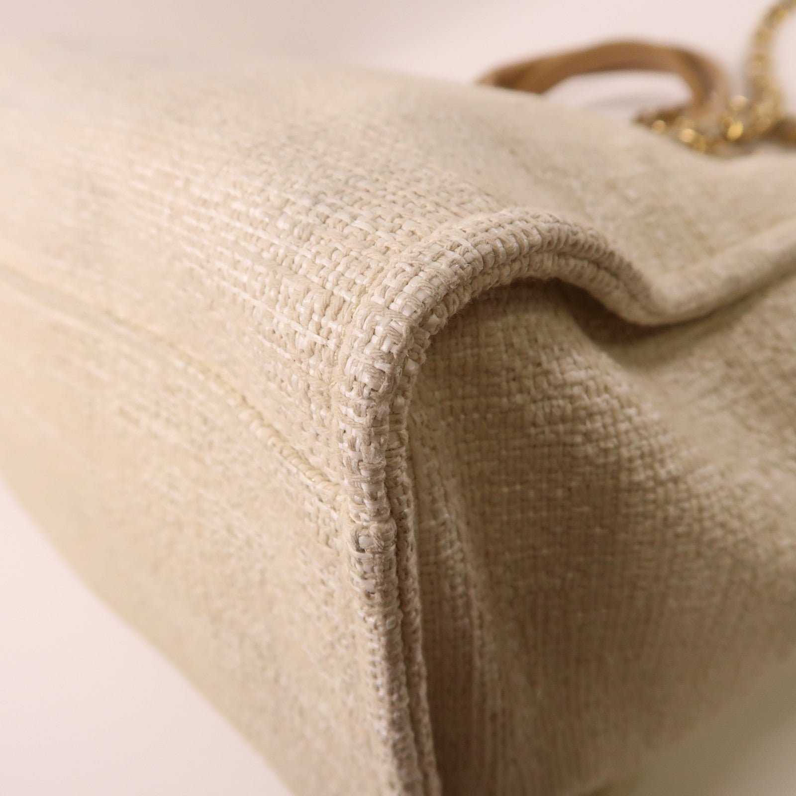 CHANEL 帆布/Straw Deauville金扣手挽肩背兩用袋