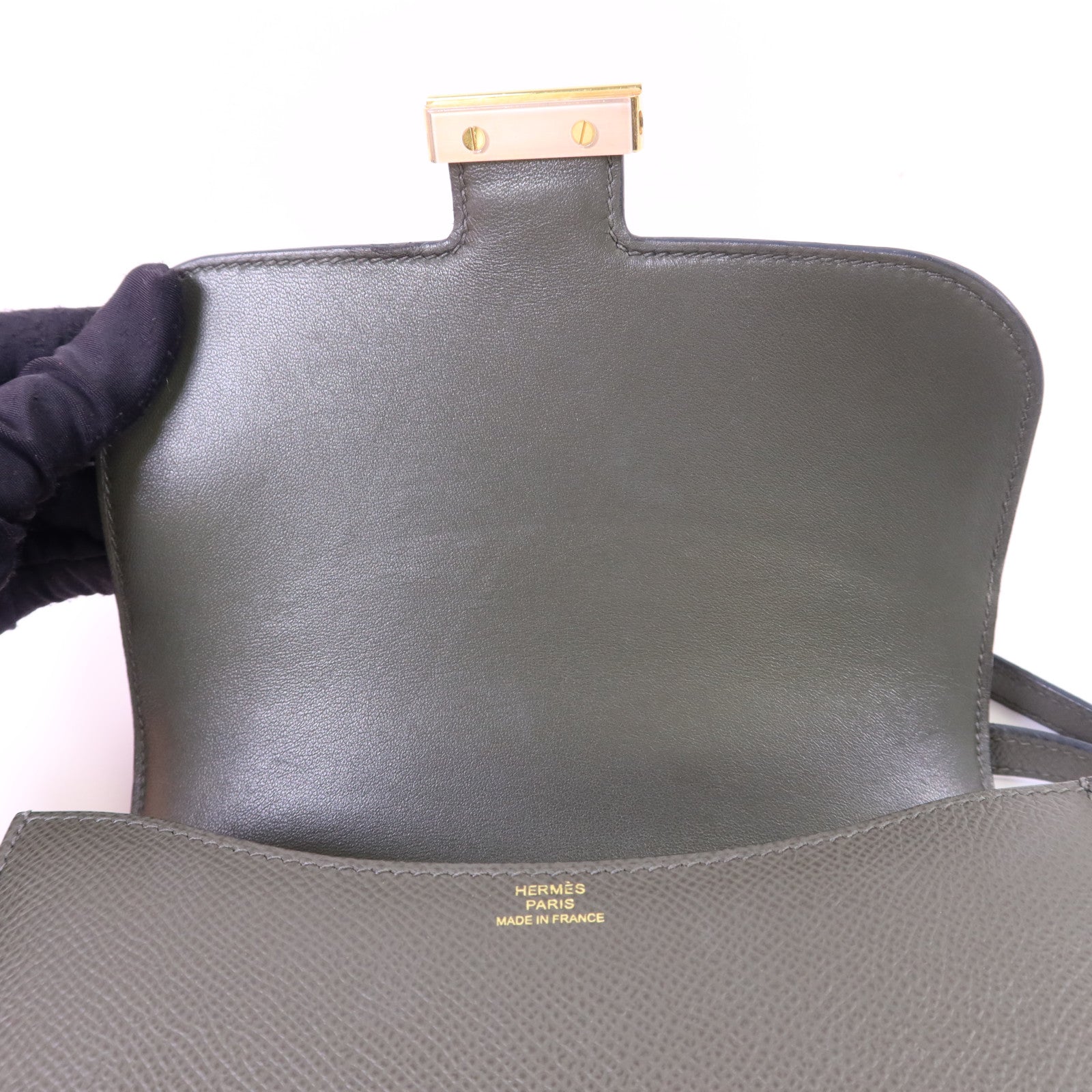 HERMES Veau Epsom皮革Constance Mini金扣肩背袋 Vert de Gris