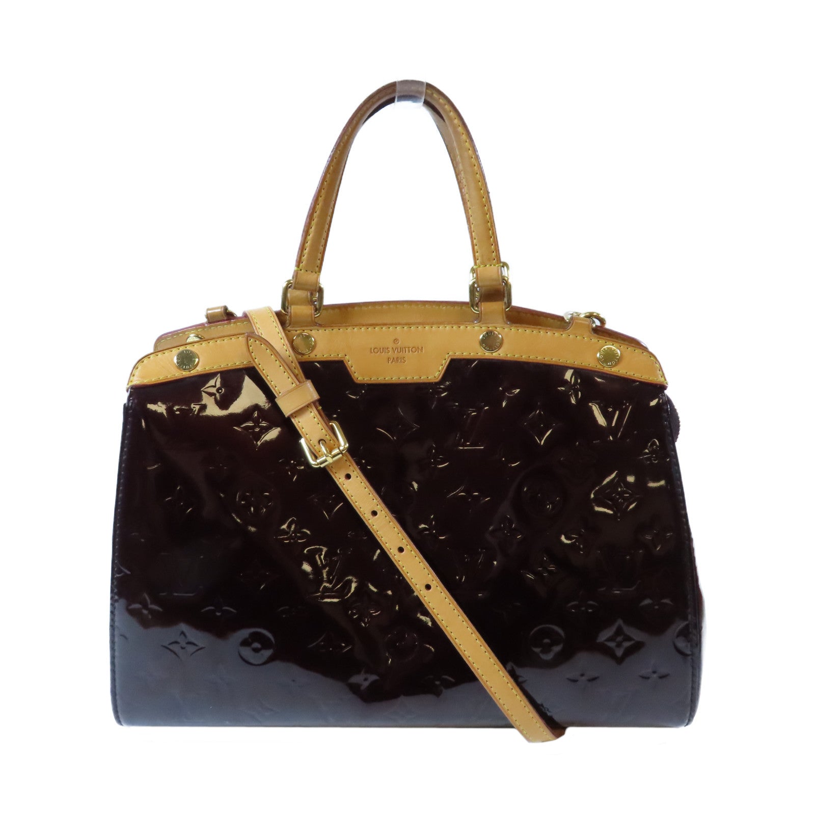 LOUIS VUITTON 【激減優惠】Vernis Brea MM金扣手挽肩背兩用袋酒紅色