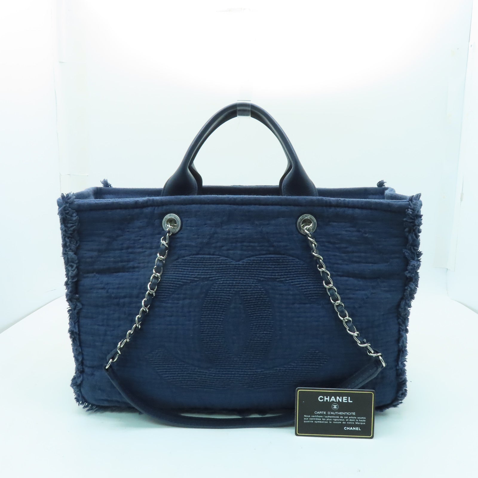 CHANEL 【激減優惠】帆布2way Shoulder Bag銀扣手挽肩背兩用袋藍色