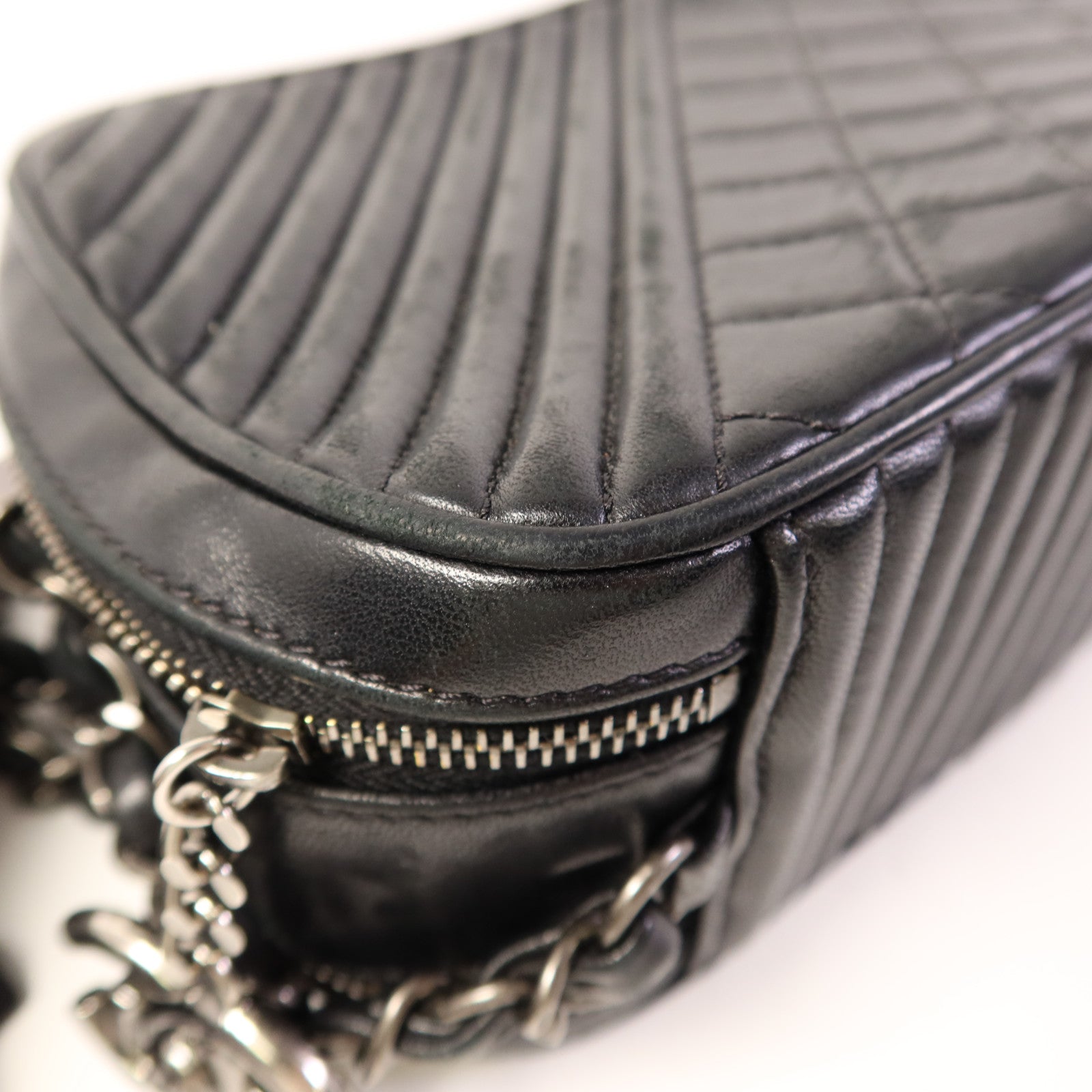 CHANEL 牛皮皮革Chain Shoulder Bag銀扣鏈帶肩背袋