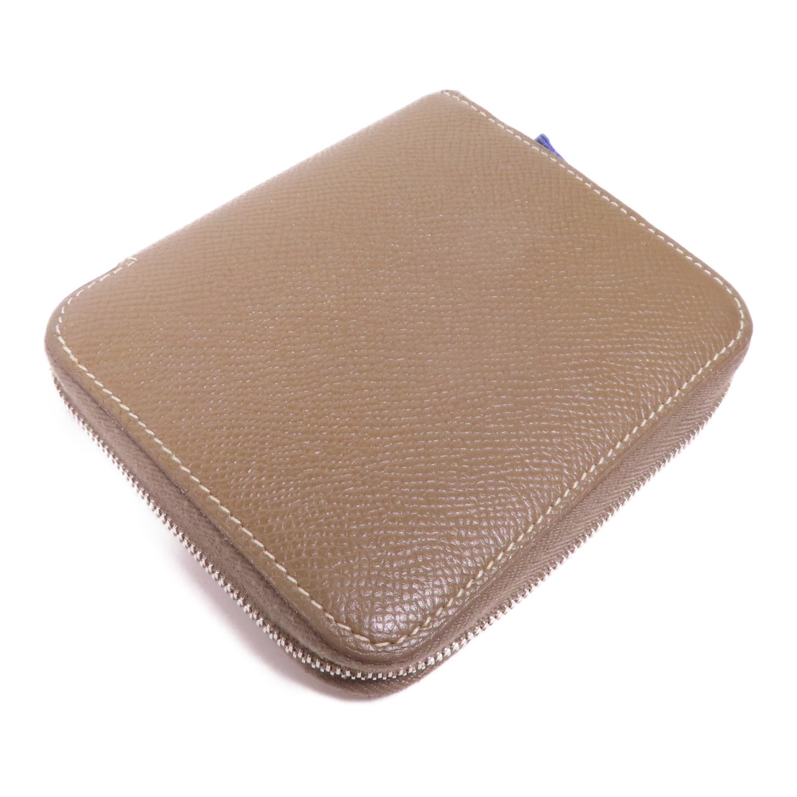 HERMES Epsom皮革Silk'In Compact銀扣錢包Etoupe