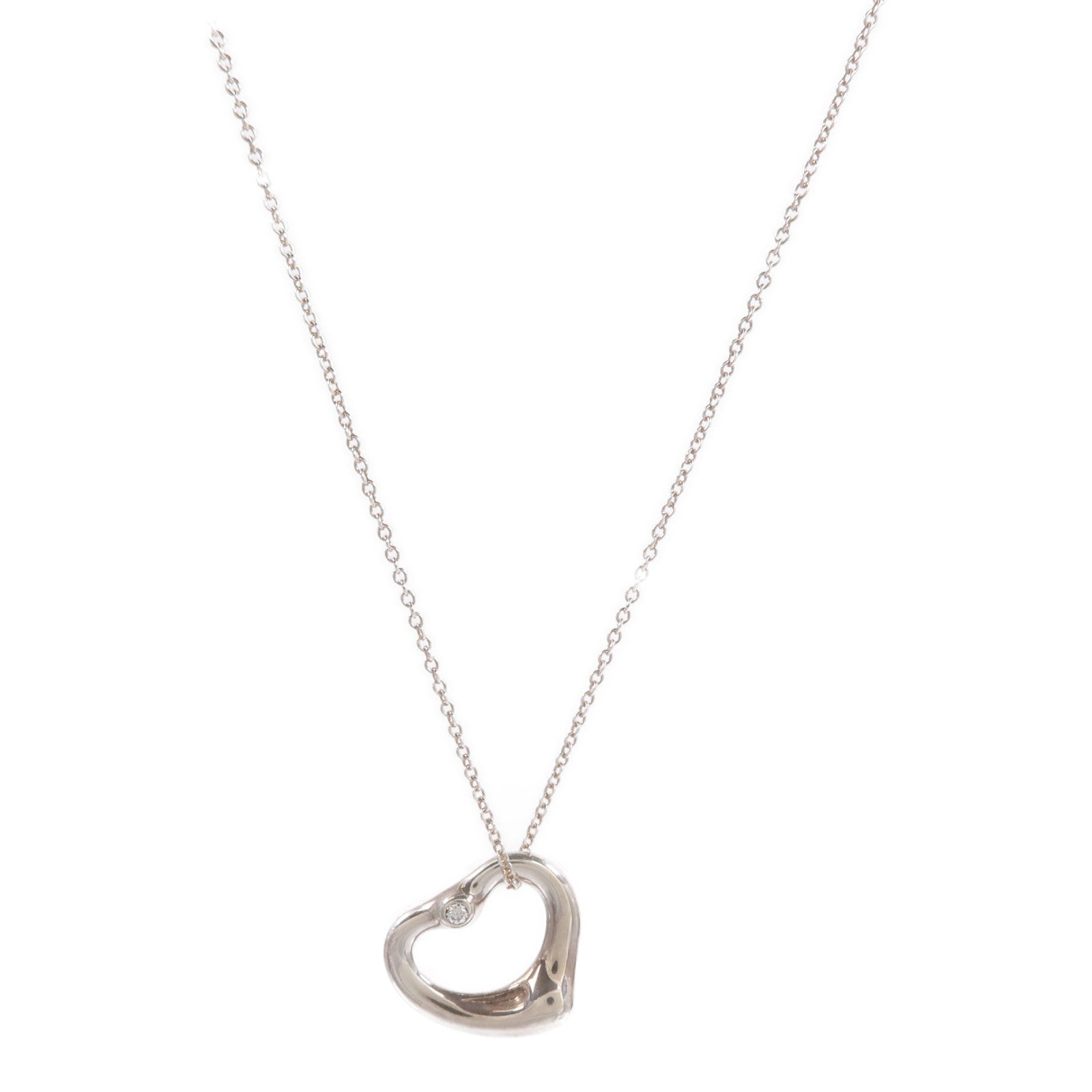 TIFFANY＆CO 925純銀Open Heart Pendant With Diamond SM鑽石項鍊
