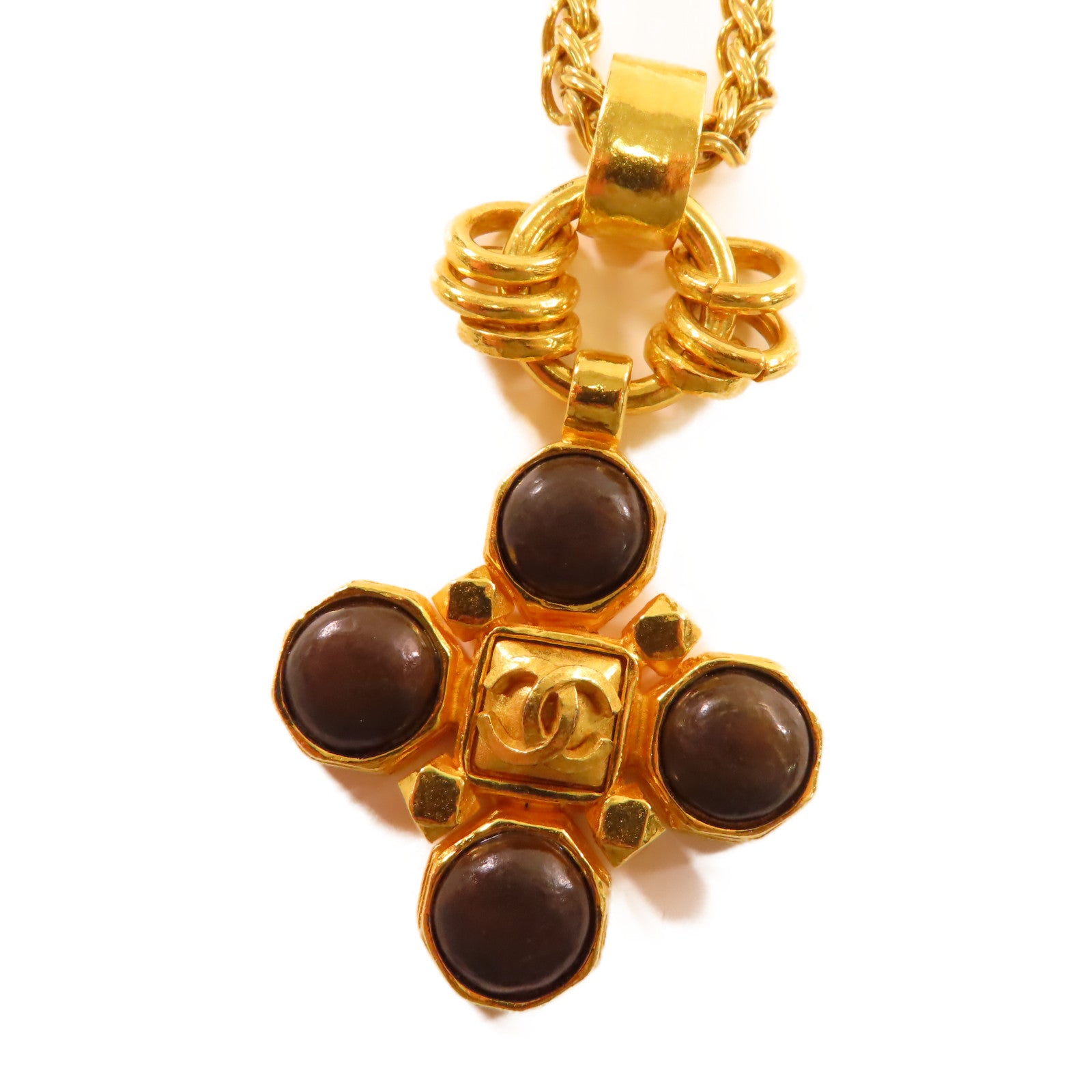 CHANEL 金屬Necklace項鍊金色/啡色