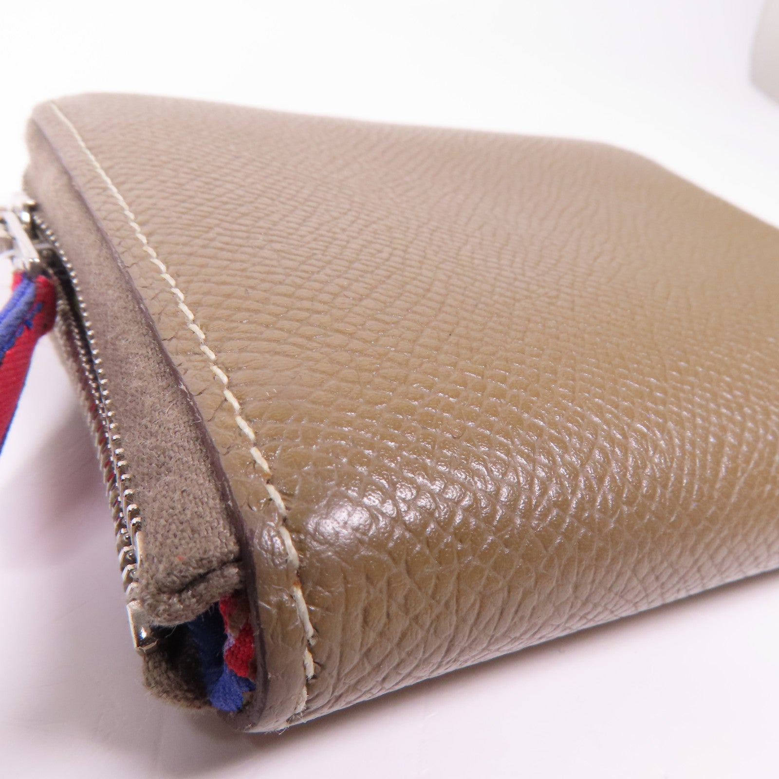 HERMES Epsom皮革Silk'In Compact銀扣錢包Etoupe
