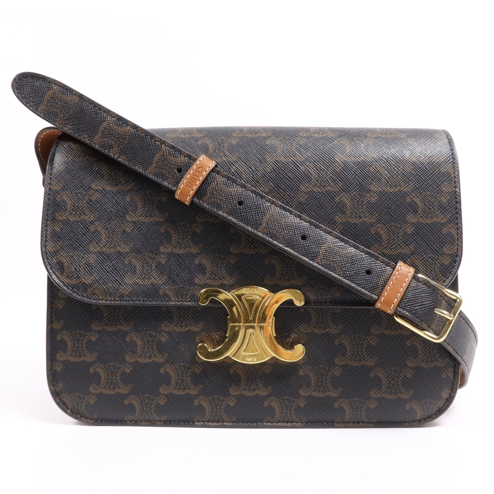 CELINE 塗層帆布Triomphe 22金扣肩背袋