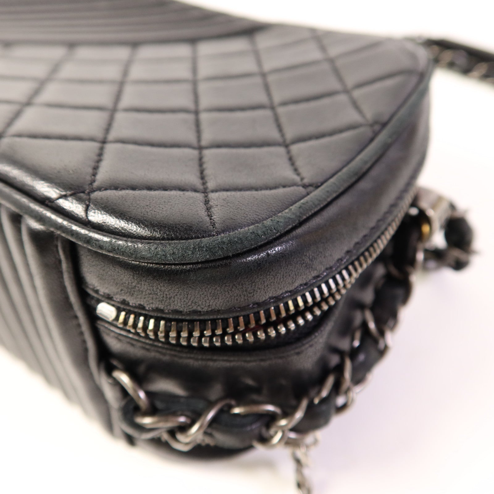 CHANEL 牛皮皮革Chain Shoulder Bag銀扣鏈帶肩背袋