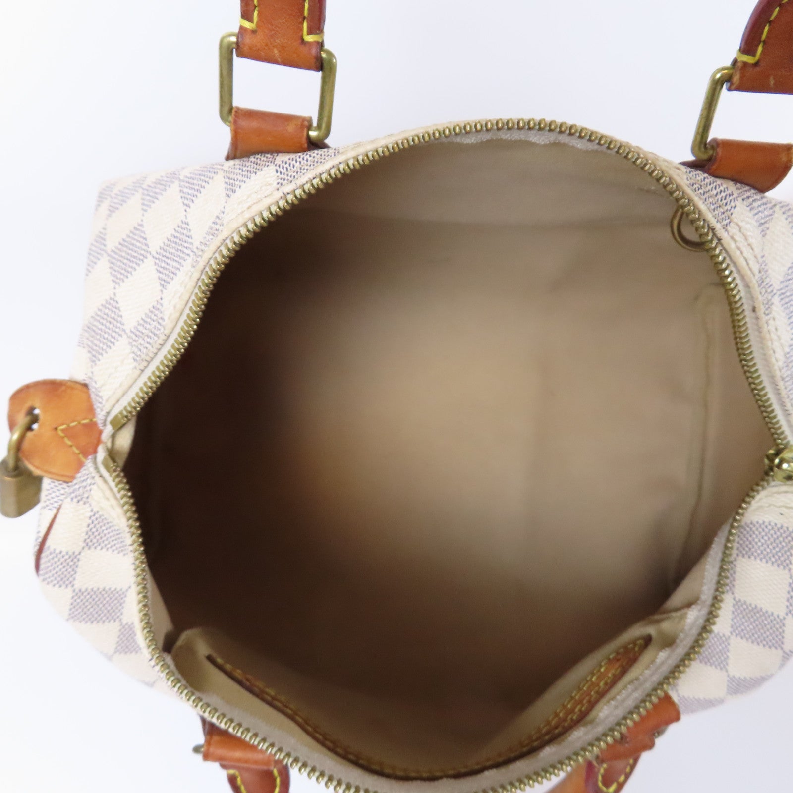 LOUIS VUITTON Damier Azur Speedy 30金扣手挽袋白色