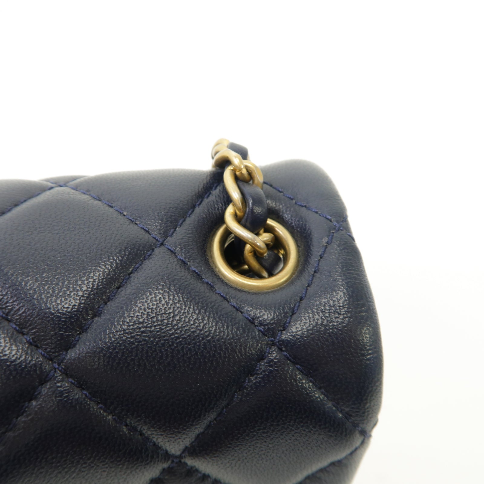 CHANEL 菱格羊皮皮革CF Mini 17cm Chain Shoulder Bag金扣鏈帶肩背袋深藍色