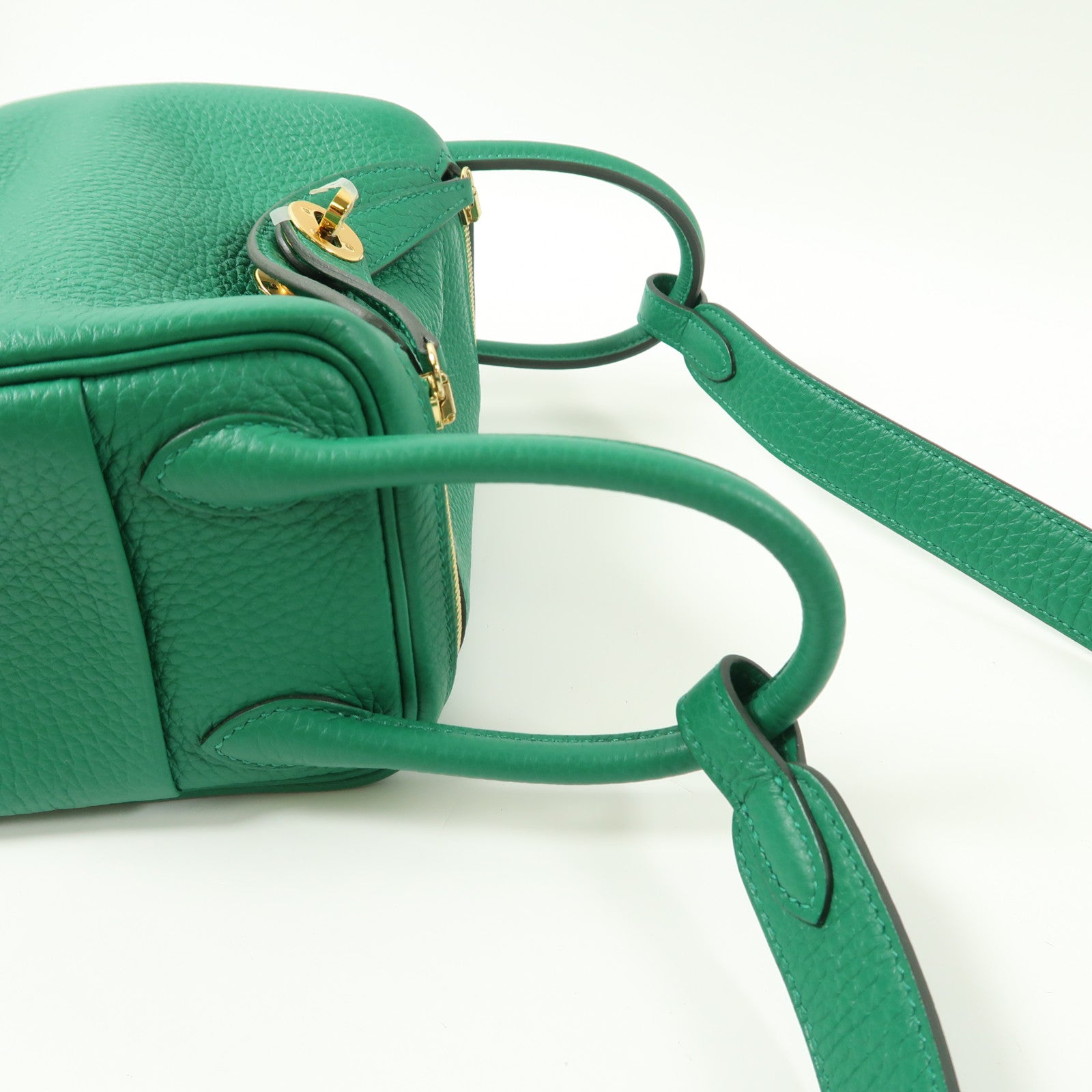 HERMES Clemence皮革Mini Lindy金扣手挽肩背兩用袋Vert Vertigo/綠色
