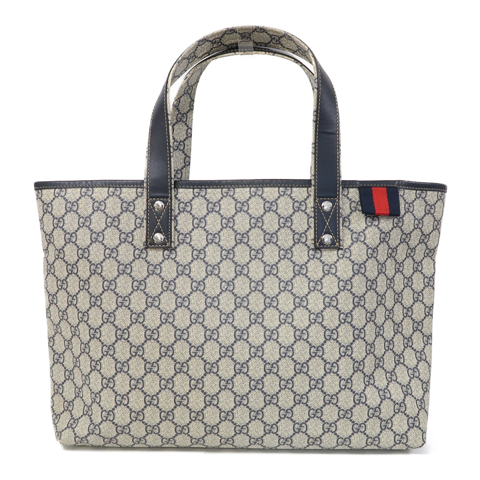 GUCCI 塗層帆布Tote Bag銀扣肩背袋啡色/藍色