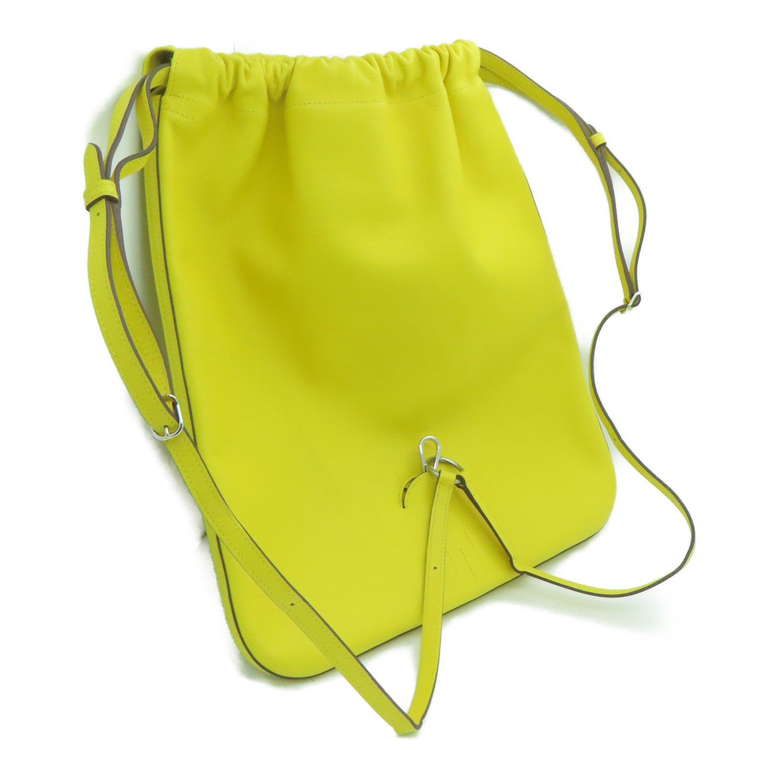HERMES Evercolor Leather Bridado Shoulder Bag Silver Buckle Shoulder Bag Yellow