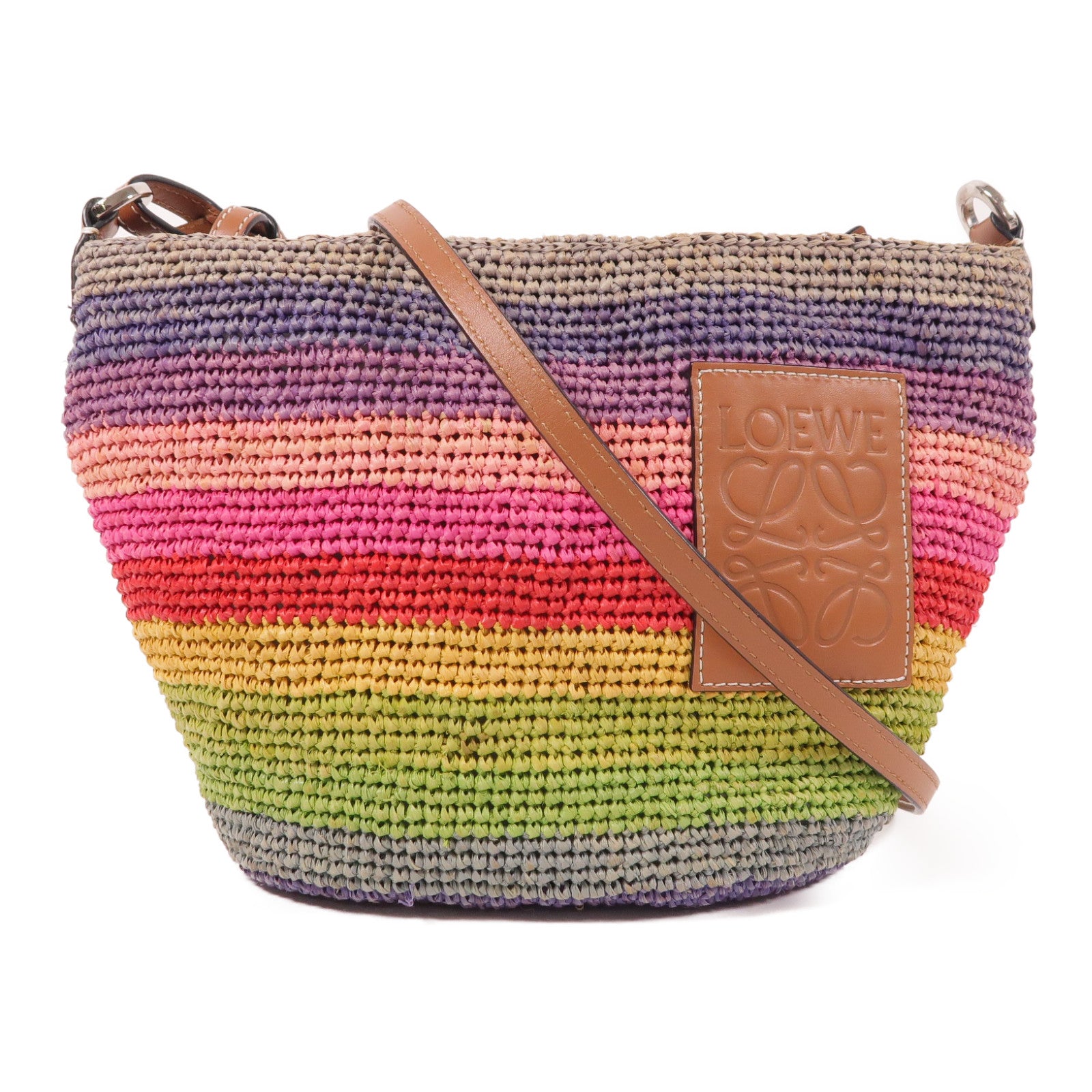 LOEWE Raffia Paulas lbiza銀扣肩背袋