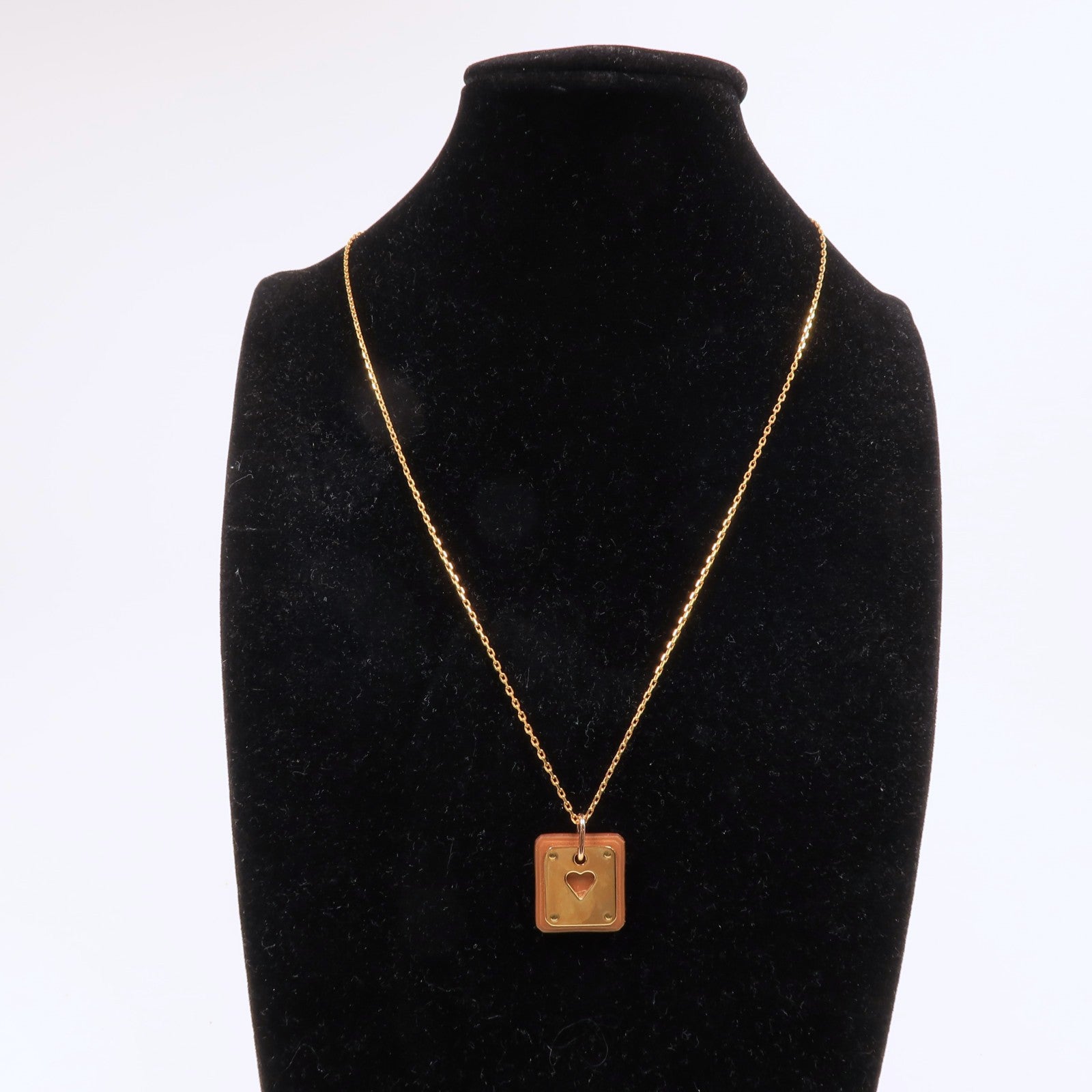 HERMES 皮革/金屬As De Coeur項鍊Gold