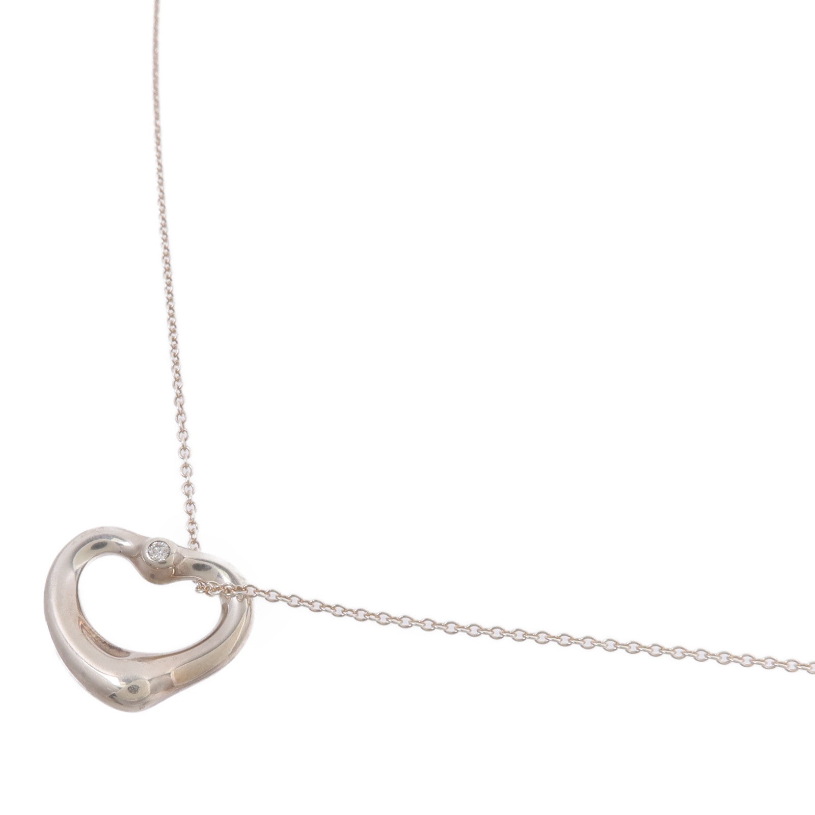 TIFFANY＆CO 925純銀Open Heart Pendant With Diamond SM鑽石項鍊
