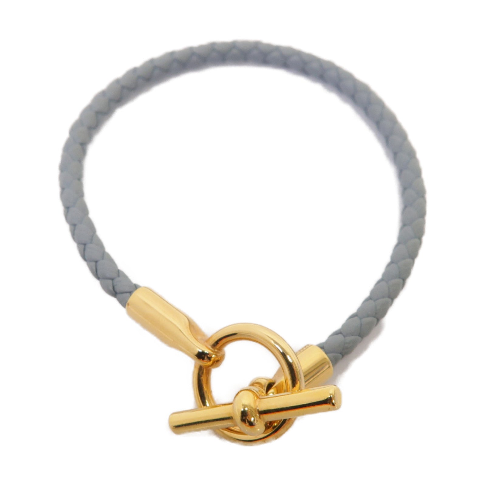HERMES 牛皮皮革Glenan Bracelet金扣手鐲灰色