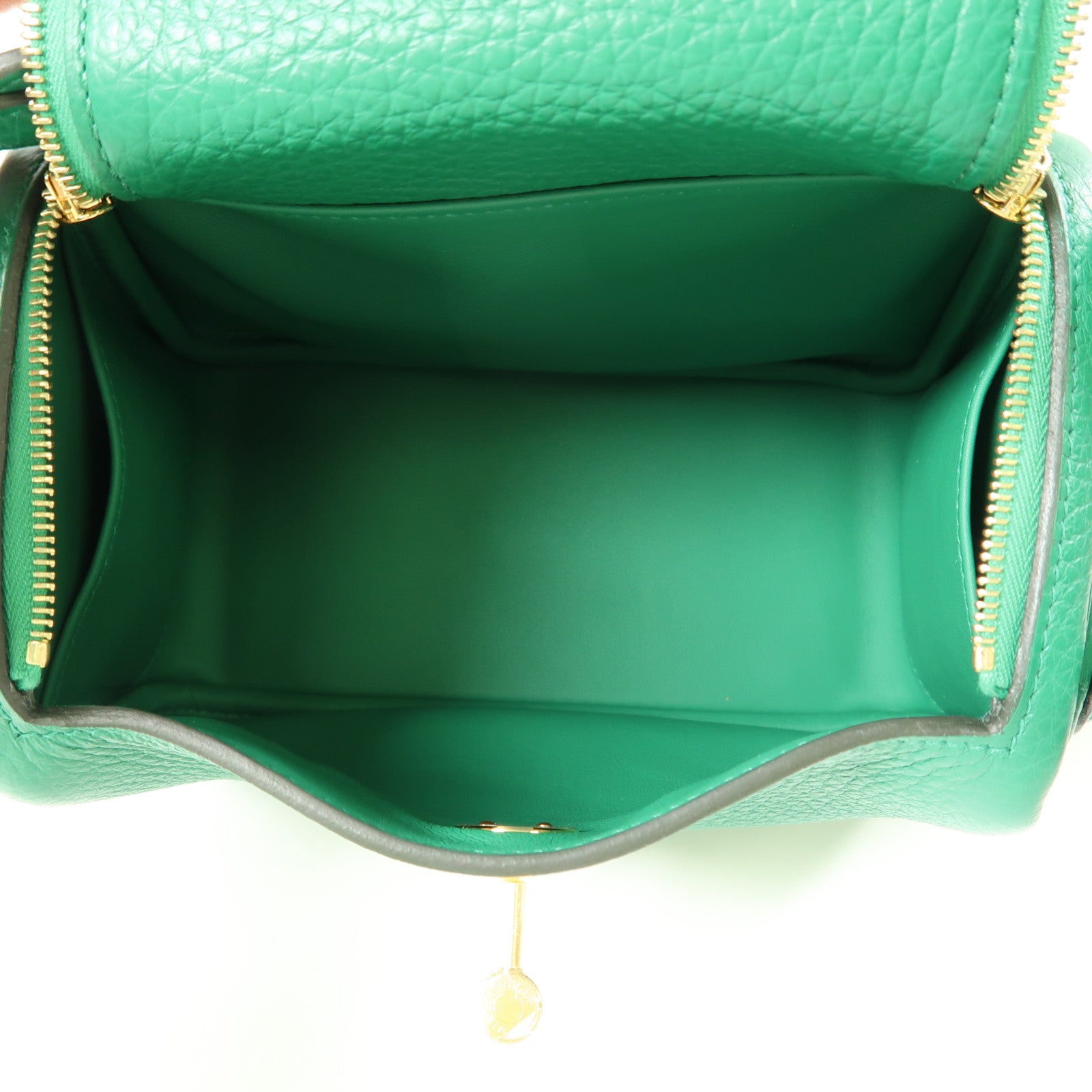 HERMES Clemence皮革Mini Lindy金扣手挽肩背兩用袋Vert Vertigo/綠色