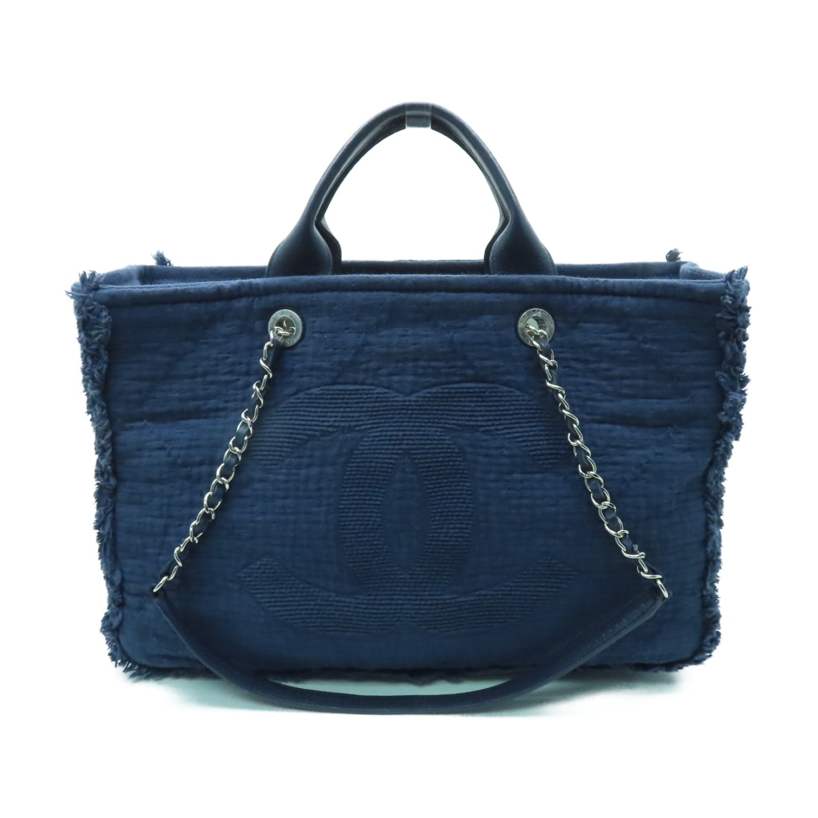 CHANEL 【激減優惠】帆布2way Shoulder Bag銀扣手挽肩背兩用袋藍色