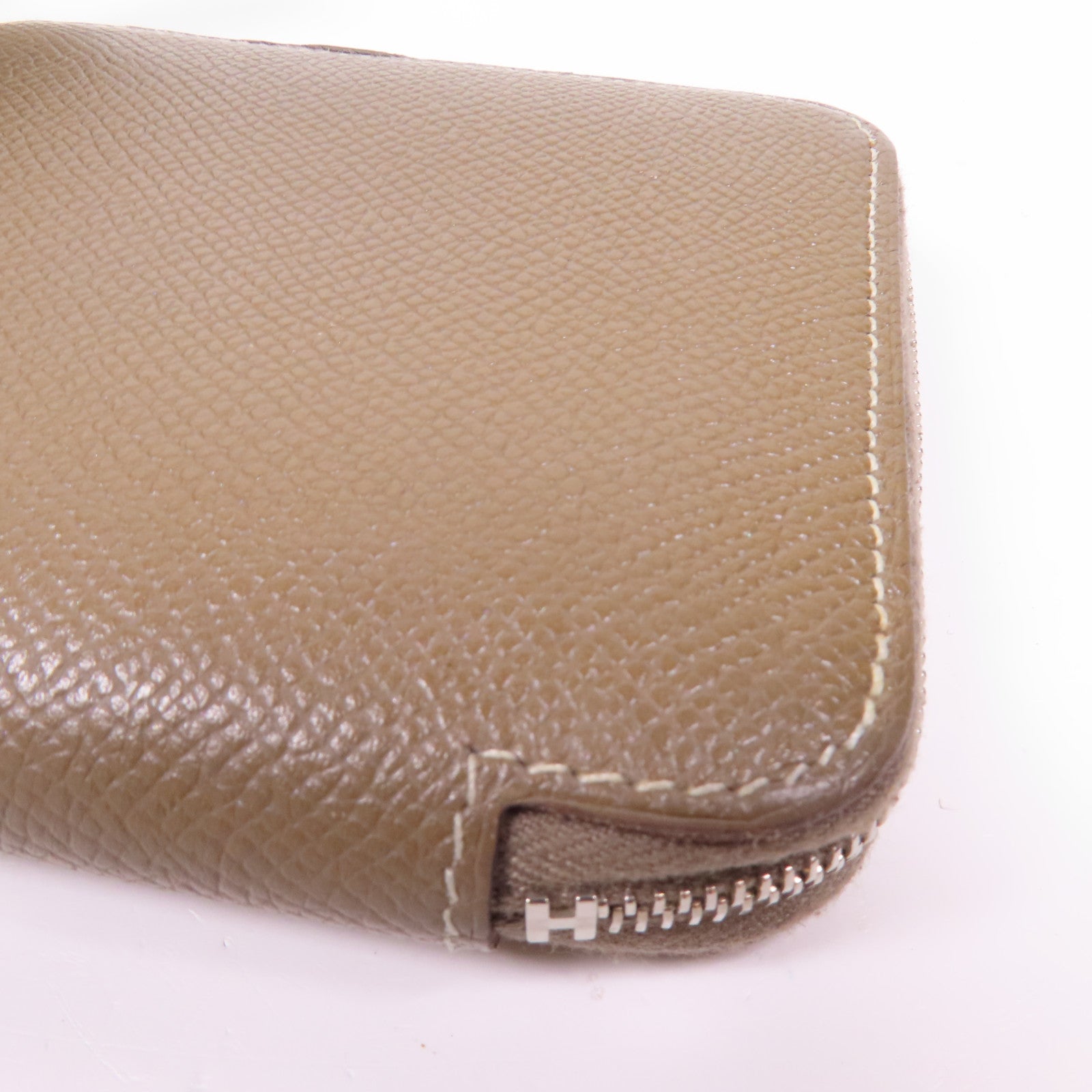 HERMES Epsom皮革Silk'In Compact銀扣錢包Etoupe