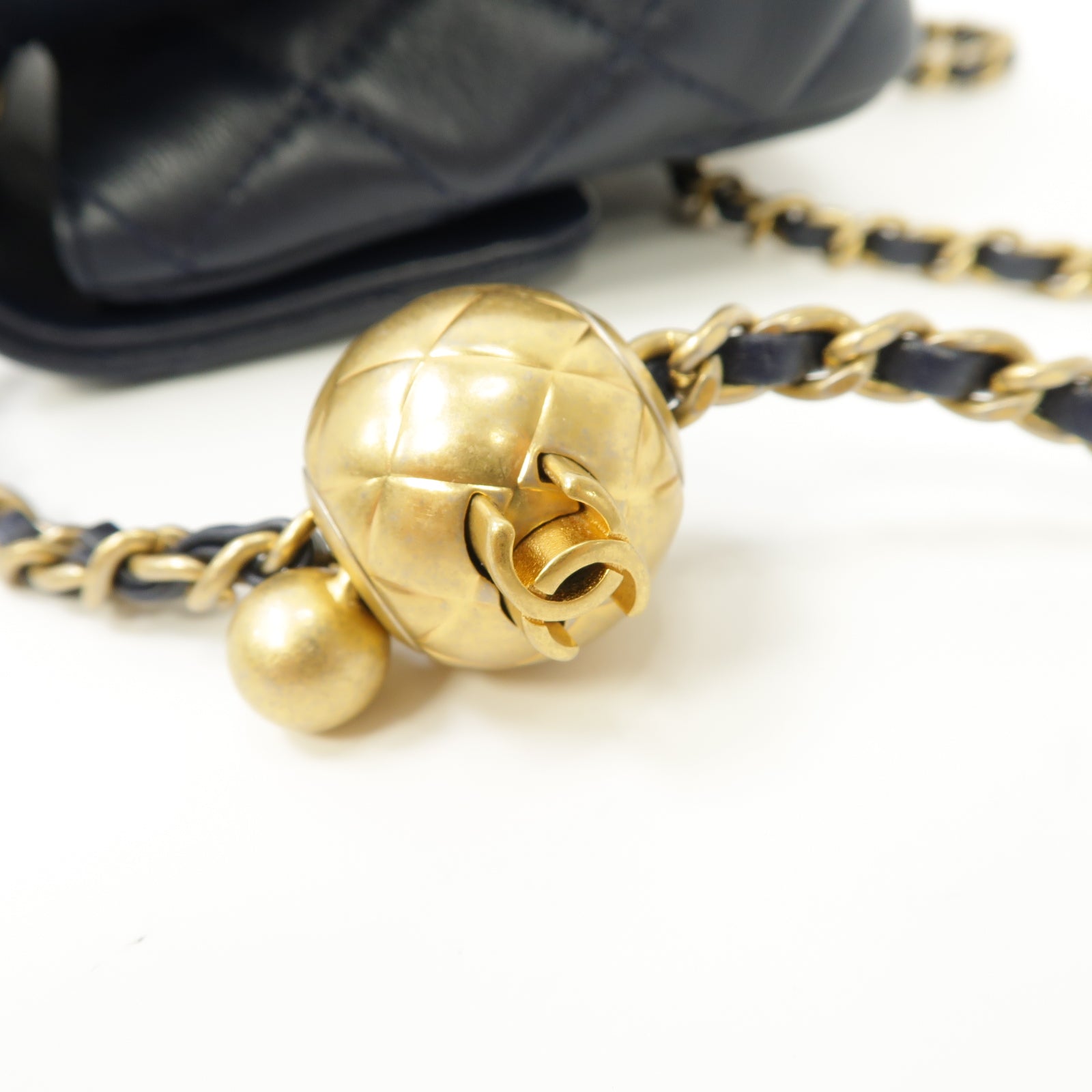 CHANEL 菱格羊皮皮革CF Mini 17cm Chain Shoulder Bag金扣鏈帶肩背袋深藍色